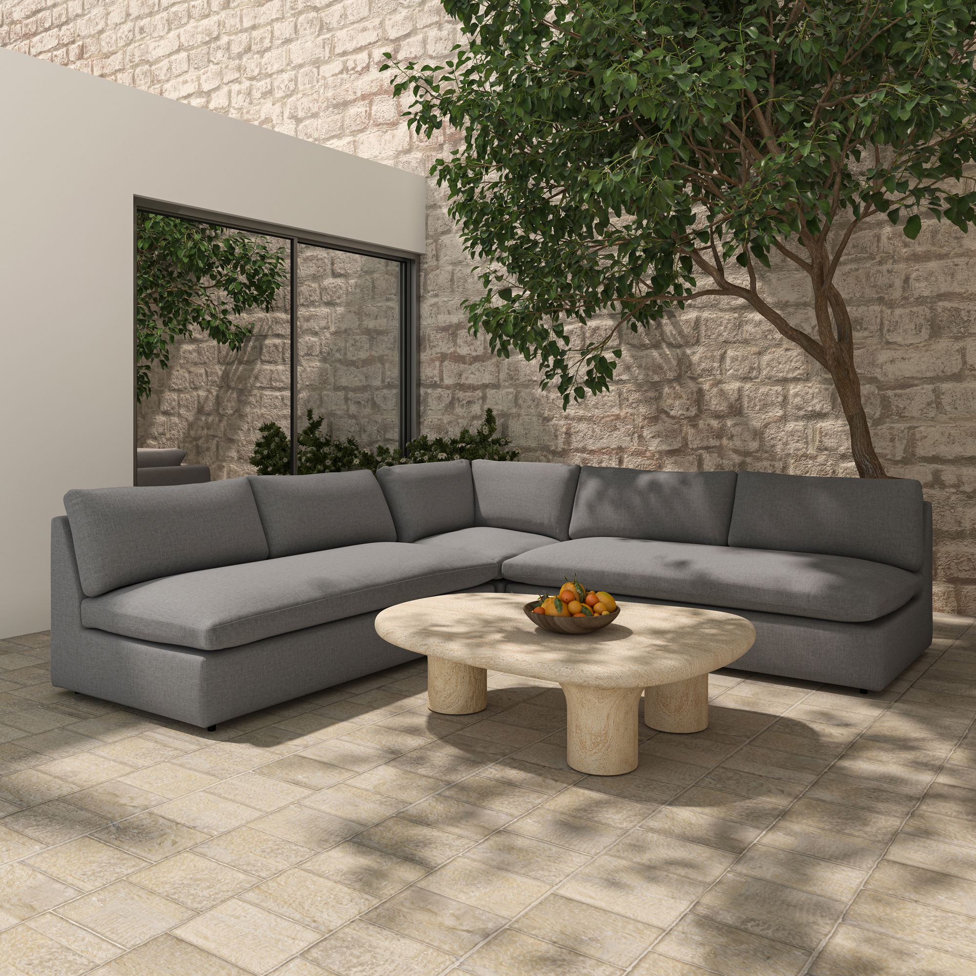 Miles Outdoor Corner Speckled Light Grey, Sectional Sofa by Moe's Home, 40" width x 35.8" height x 40" depth View 8