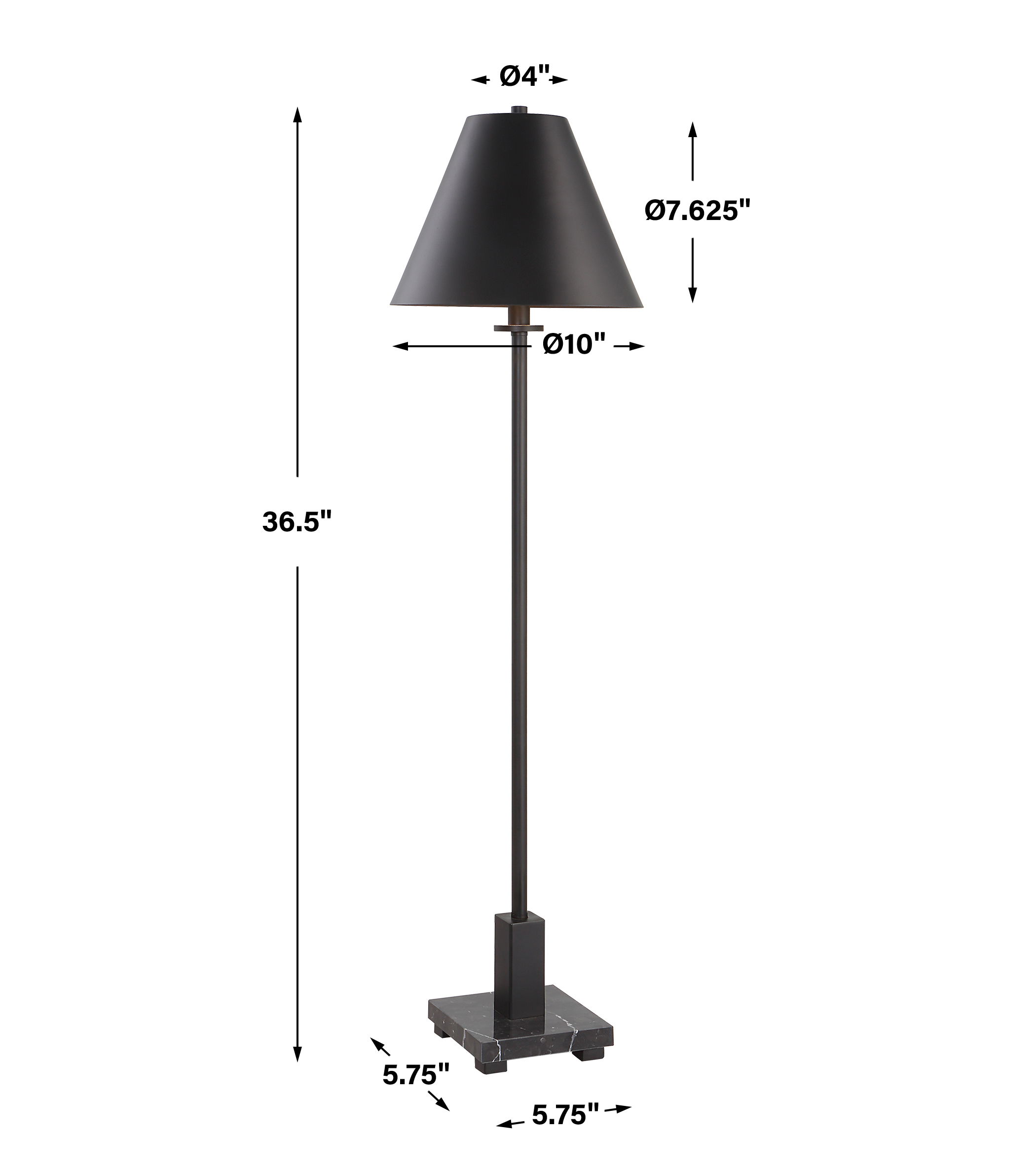 Pilot Black Buffet Lamp, by Uttermost, 10" width x 36.5" height x 10" depth View 3