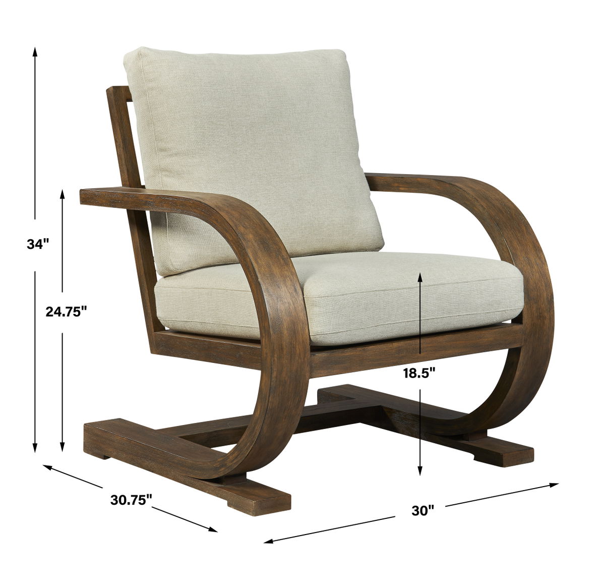Bedrich Wooden Accent Chair, by Uttermost, 30" width x 34" height x 30.75" depth View 3