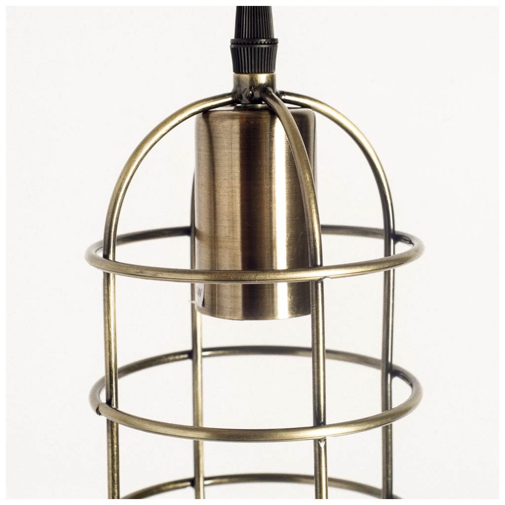 Hines I 4x8 Antiqued-Brass Metal Cage Pendant Light large image 