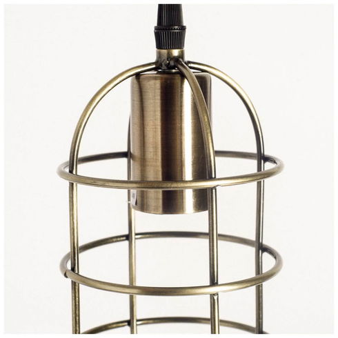 Hines I 4x8 Antiqued-Brass Metal Cage Pendant Light