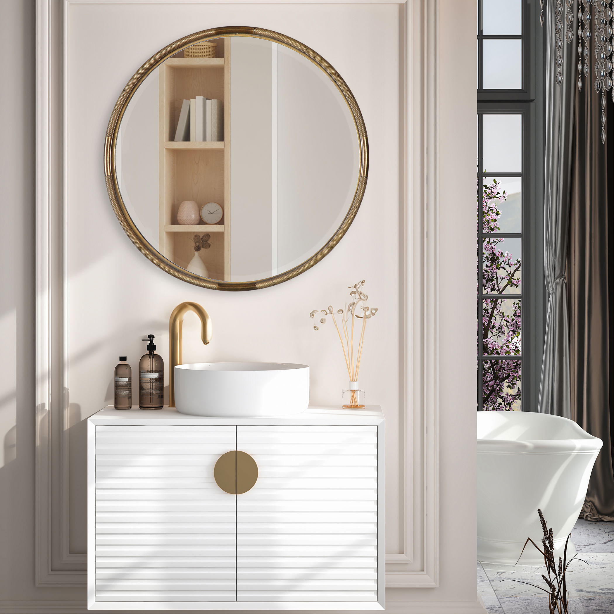 Finnick Iron Coil Round Mirror, by Uttermost, 35.62" width x 35.62" height x 2.25" depth View 2