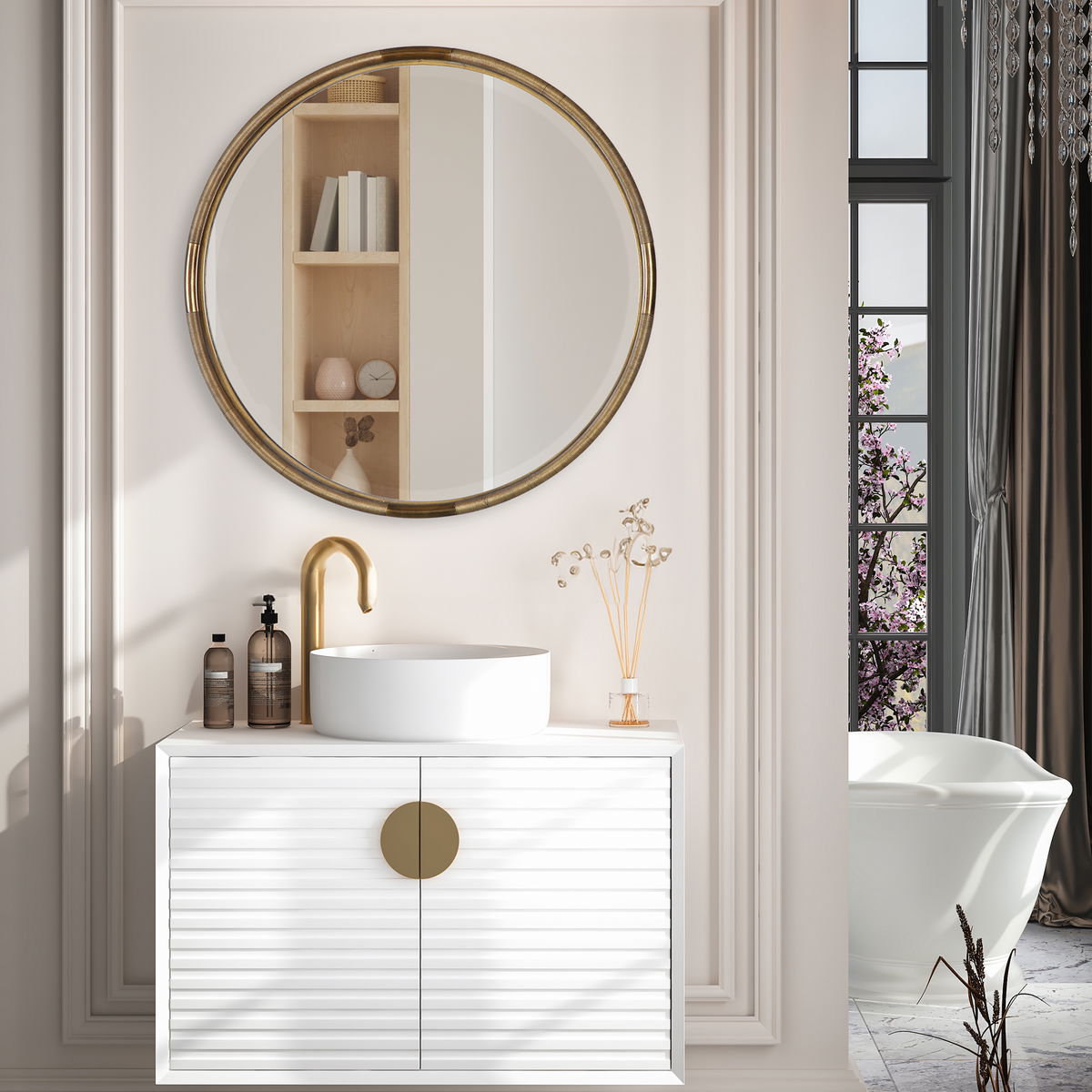 Finnick Iron Coil Round Mirror, by Uttermost, 35.62" width x 35.62" height x 2.25" depth View 2