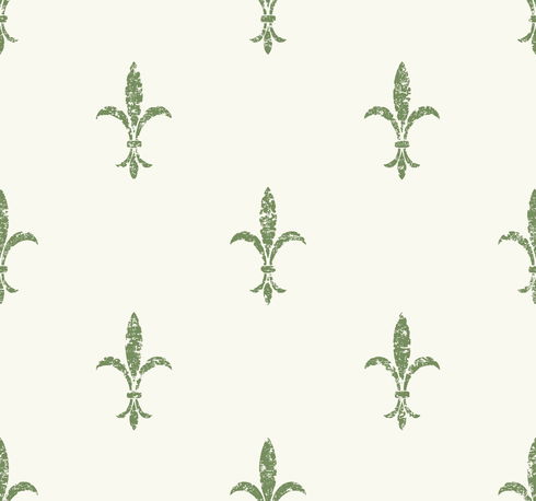 Fleur De Lis White & Green Wallpaper