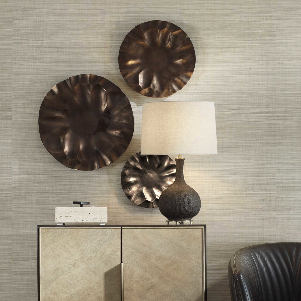 Peonia Outdoor Bronze Wall Art Set/3, by Uttermost, 20" width x 20" height x 2.5" depth View 2
