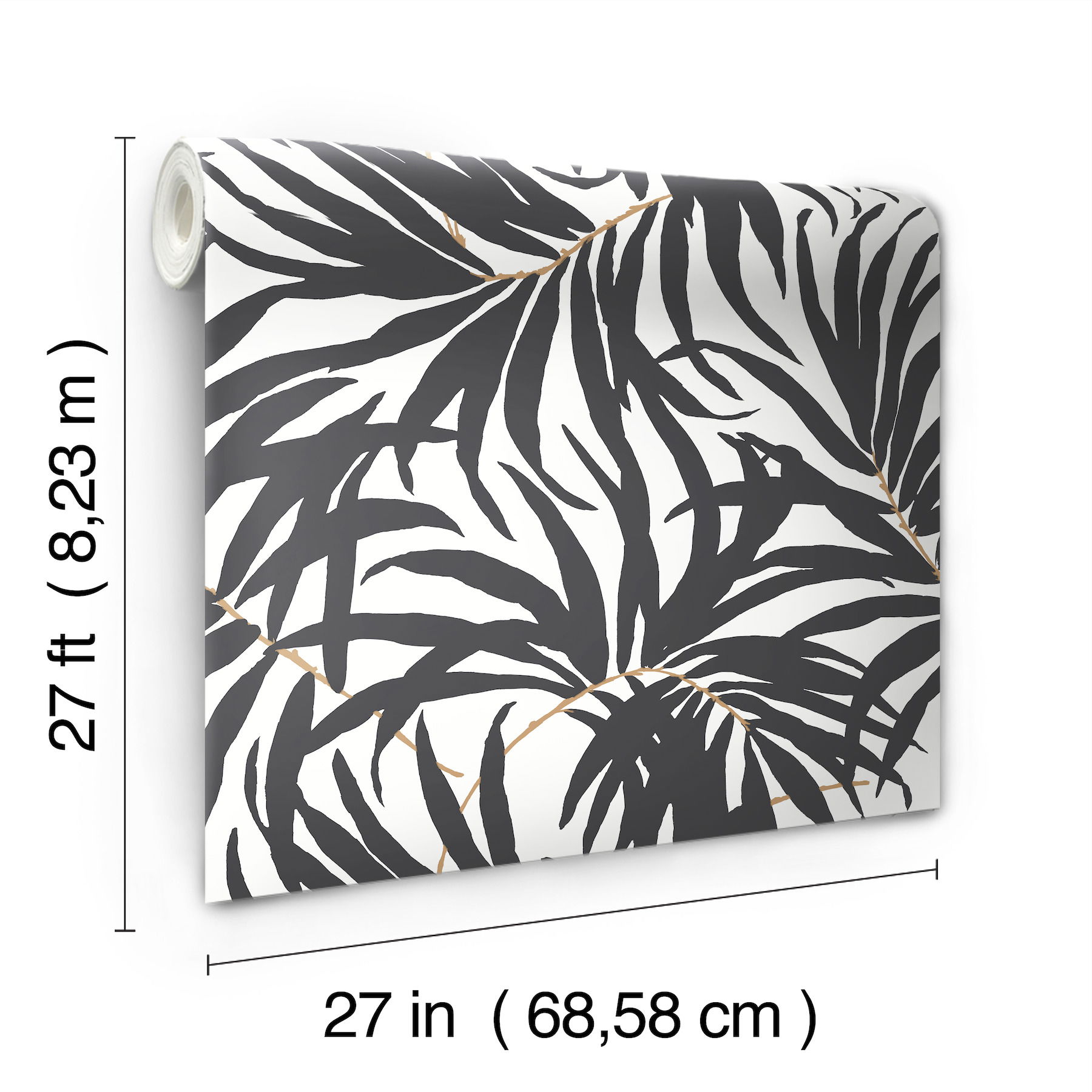 Bali Leaves Black Peel & Stick Wallpaper large image 