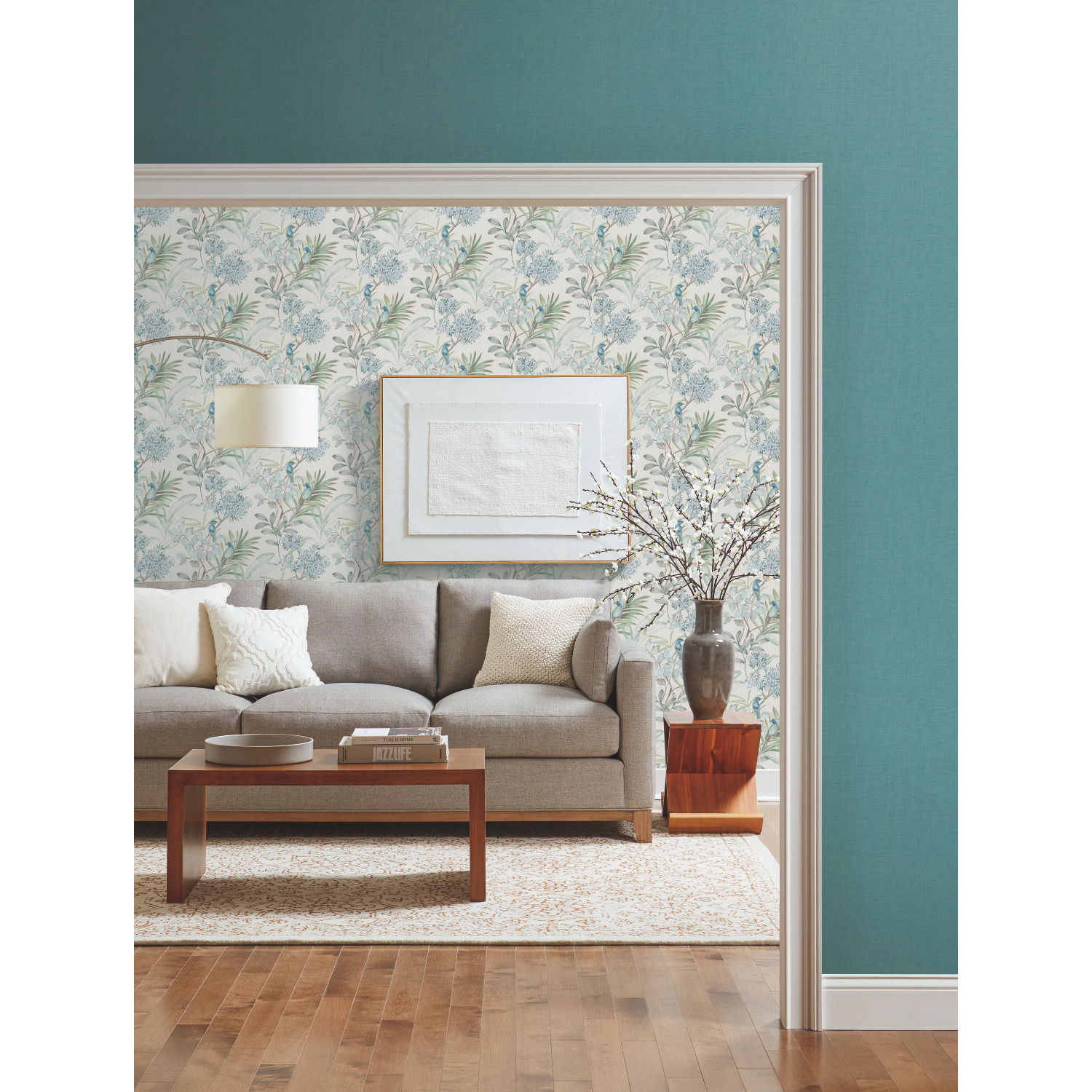 Handpainted Songbird Turquiose Wallpaper large image 