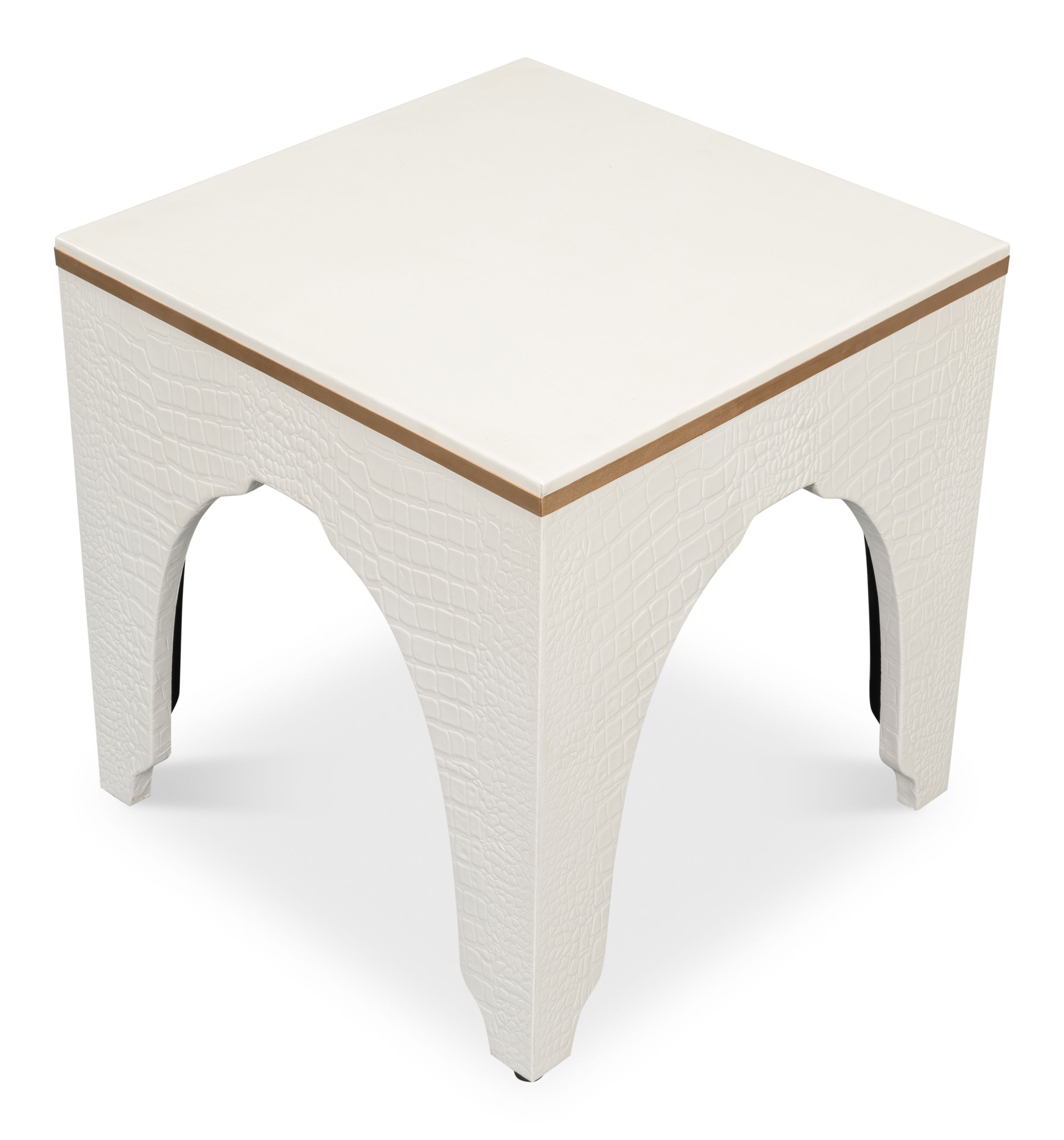 Croco Embossed Leather Stool, Pearl large image 
