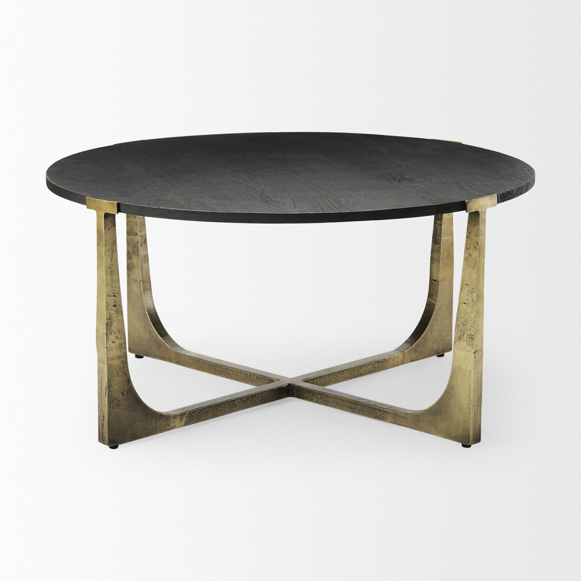 Atticus Black Wood and Antiqued Gold Metal Coffee Table, by Mercana, 34" length x 34" width x 16.25" height View 3