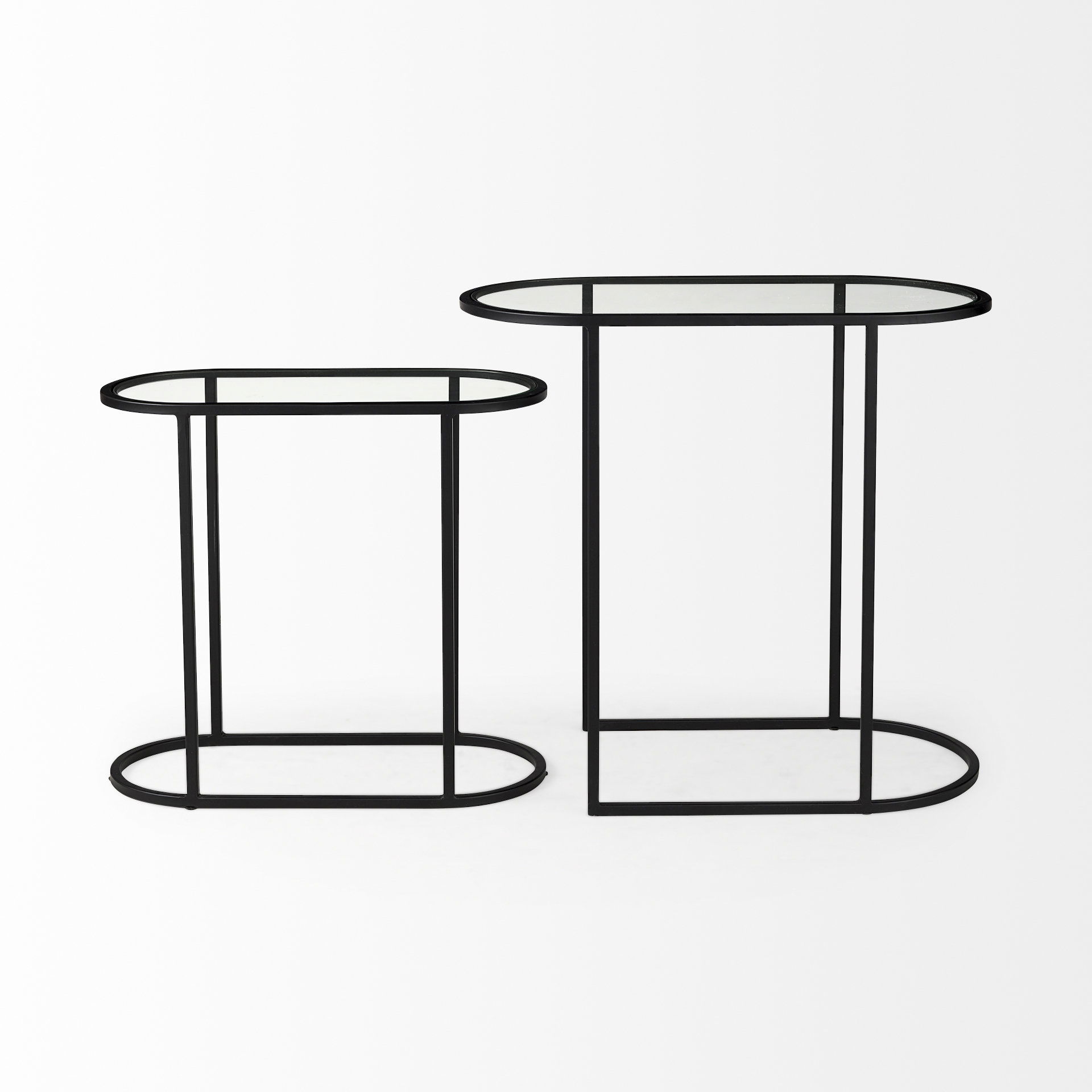 Celine 24.2 L x 12.6 W x 22.4 H Set of Two Black/Silver Metal and Glass Nesting Accent Tables, Side & End Table by Mercana, 24.21" length x 12.6" width x 22.44" height View 6