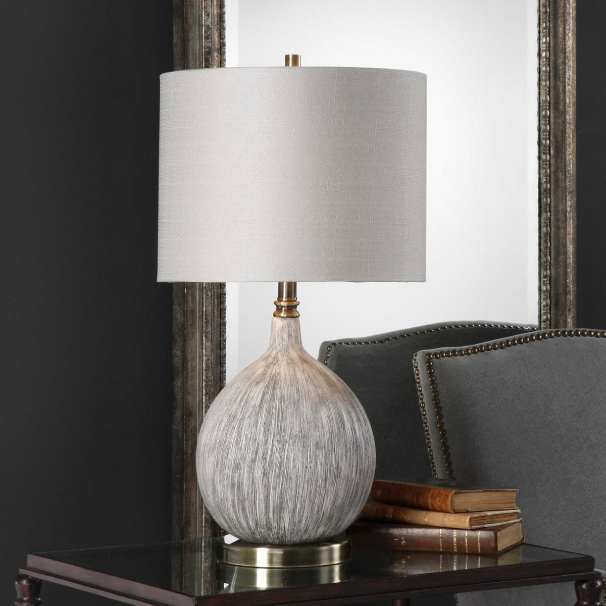 Hedera Textured Ivory Table Lamp, by Uttermost, 14" width x 26.5" height x 14" depth View 5