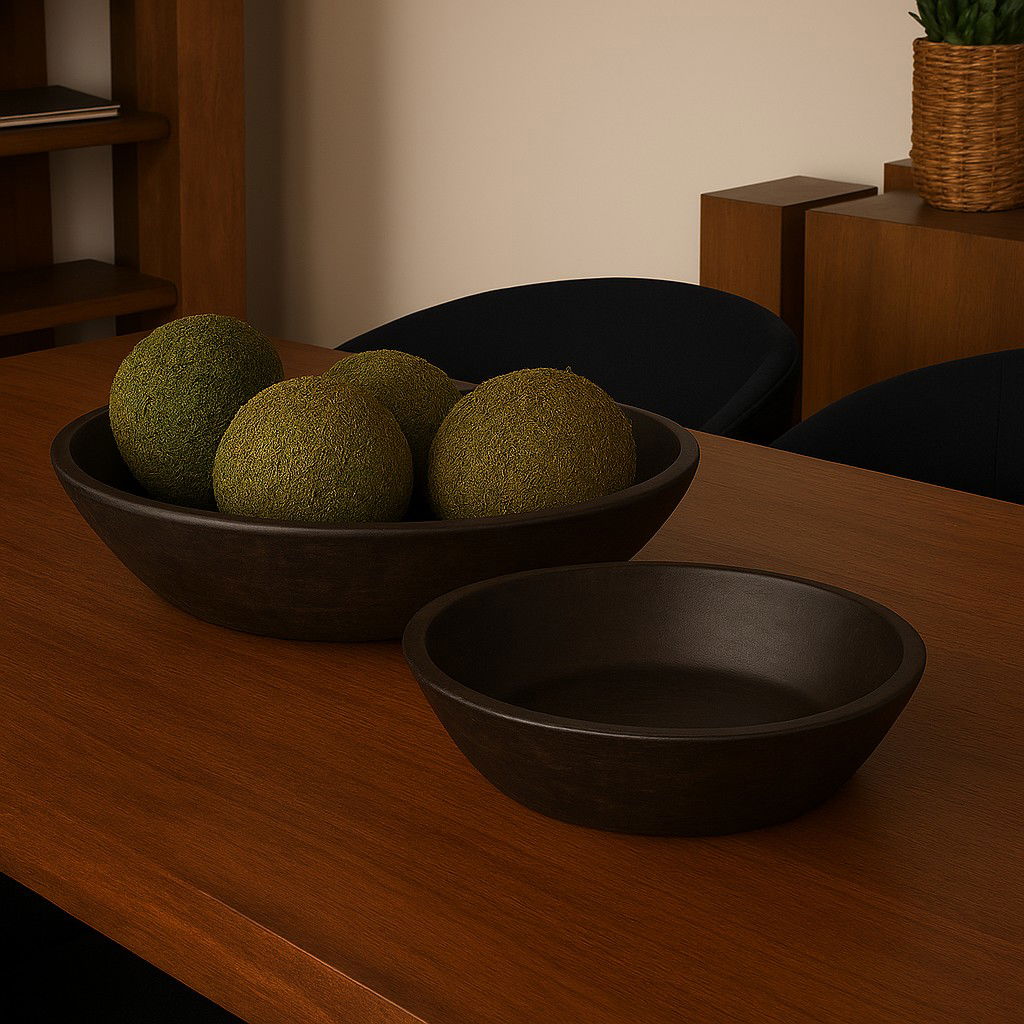 Nikita Set of 2 Large Black-Brown Reclaimed Wood Bowls, Decorative Bowl by Mercana, 17.25" length x 18.25" width x 4.5" height View 2