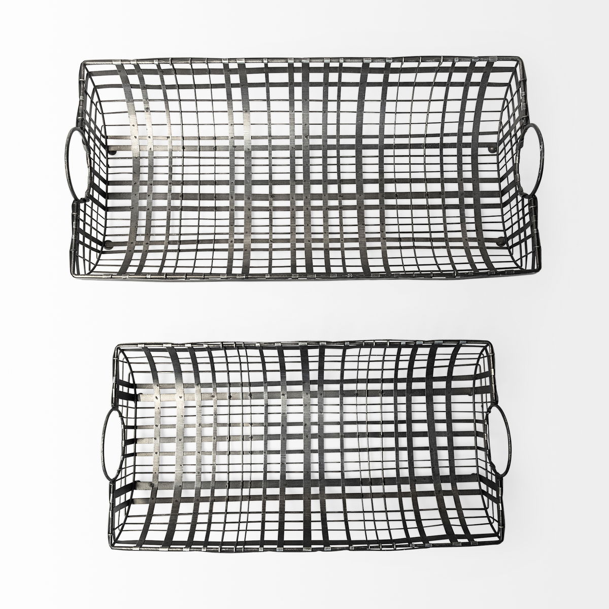 Kenneth (Set of 2) 24L x 12W Gray Metal Baskets, Bins & Basket by Mercana, 23.6" length x 11.8" width x 6.5" height View 4