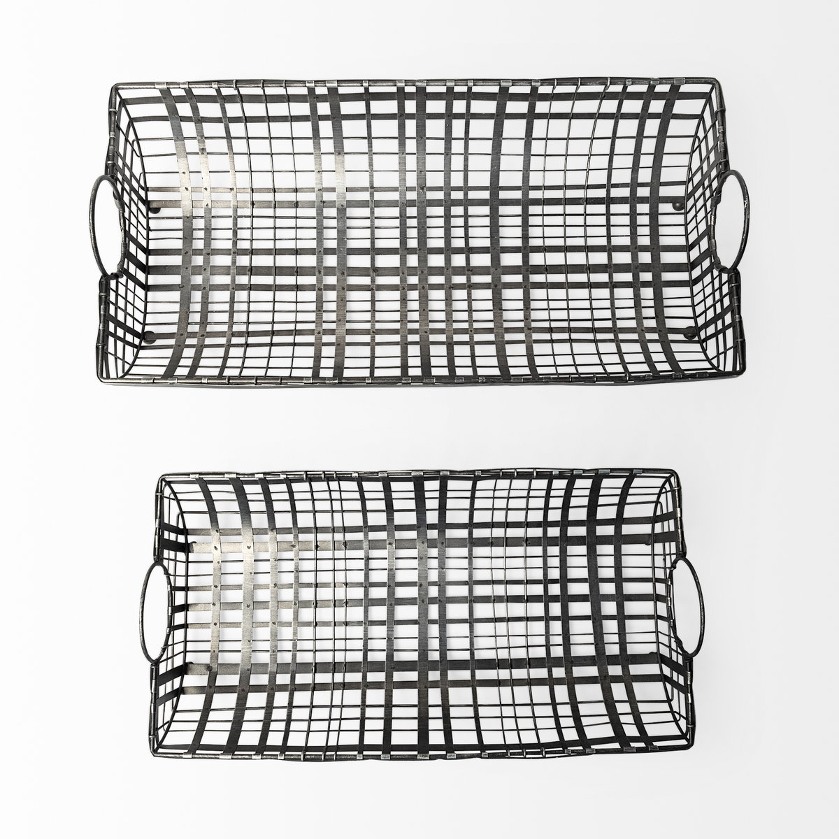 Kenneth (Set of 2) 24L x 12W Gray Metal Baskets, Bins & Basket by Mercana, 23.6" length x 11.8" width x 6.5" height View 4