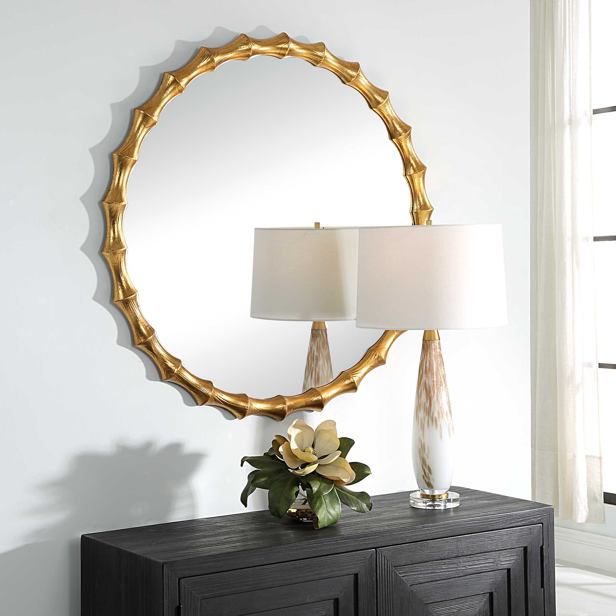 Nacala Round Gold Mirror, by Uttermost, 39.37" width x 39.37" height x 1.69" depth View 4