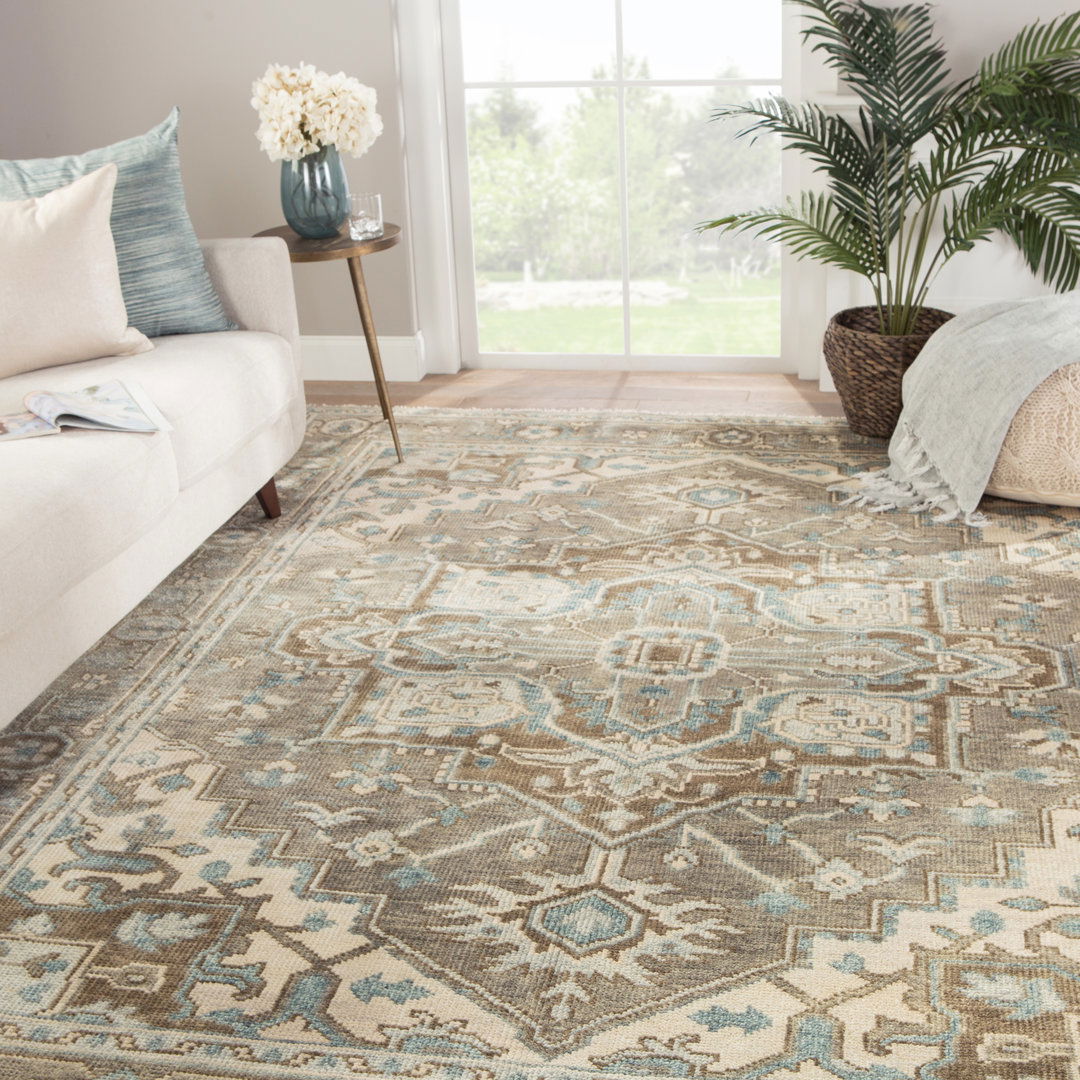 Winter Hand-Knotted Medallion Gray/ Blue Area Rug (7'9'X9'9') large image 