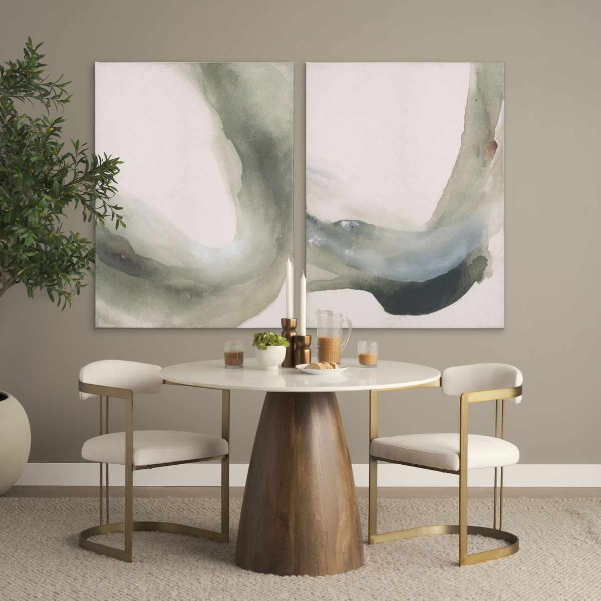 Allyson 42' Round Pedestal Dining Table | Banswara White Marble & Brown Wood | Seats 4, by Mercana, 42" length x 42" width x 30" height View 2