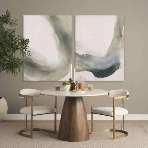 Allyson 42" Round Pedestal Dining Table | Banswara White Marble & Brown Wood | Seats 4