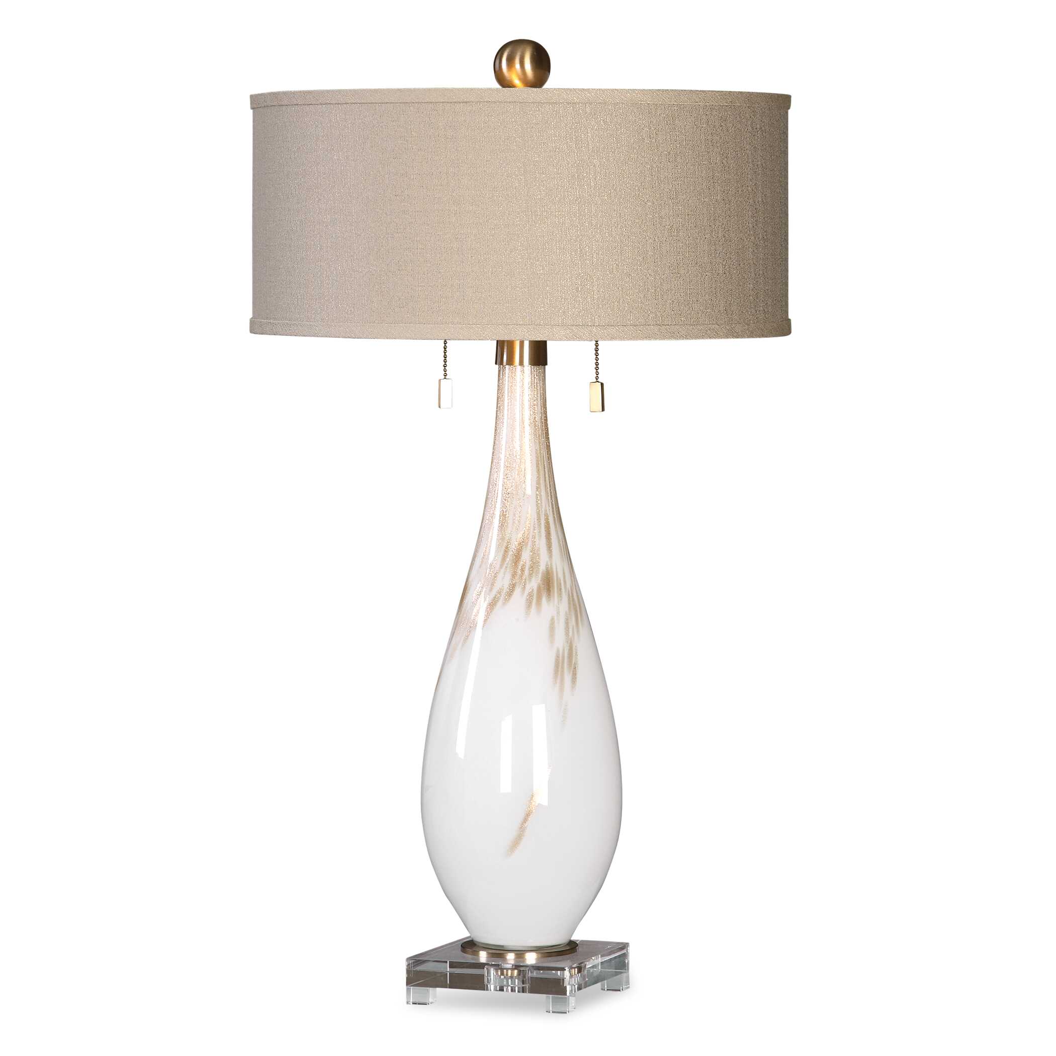 Cardoni White Glass Table Lamp, by Uttermost, 18" width x 32" height x 18" depth View 1