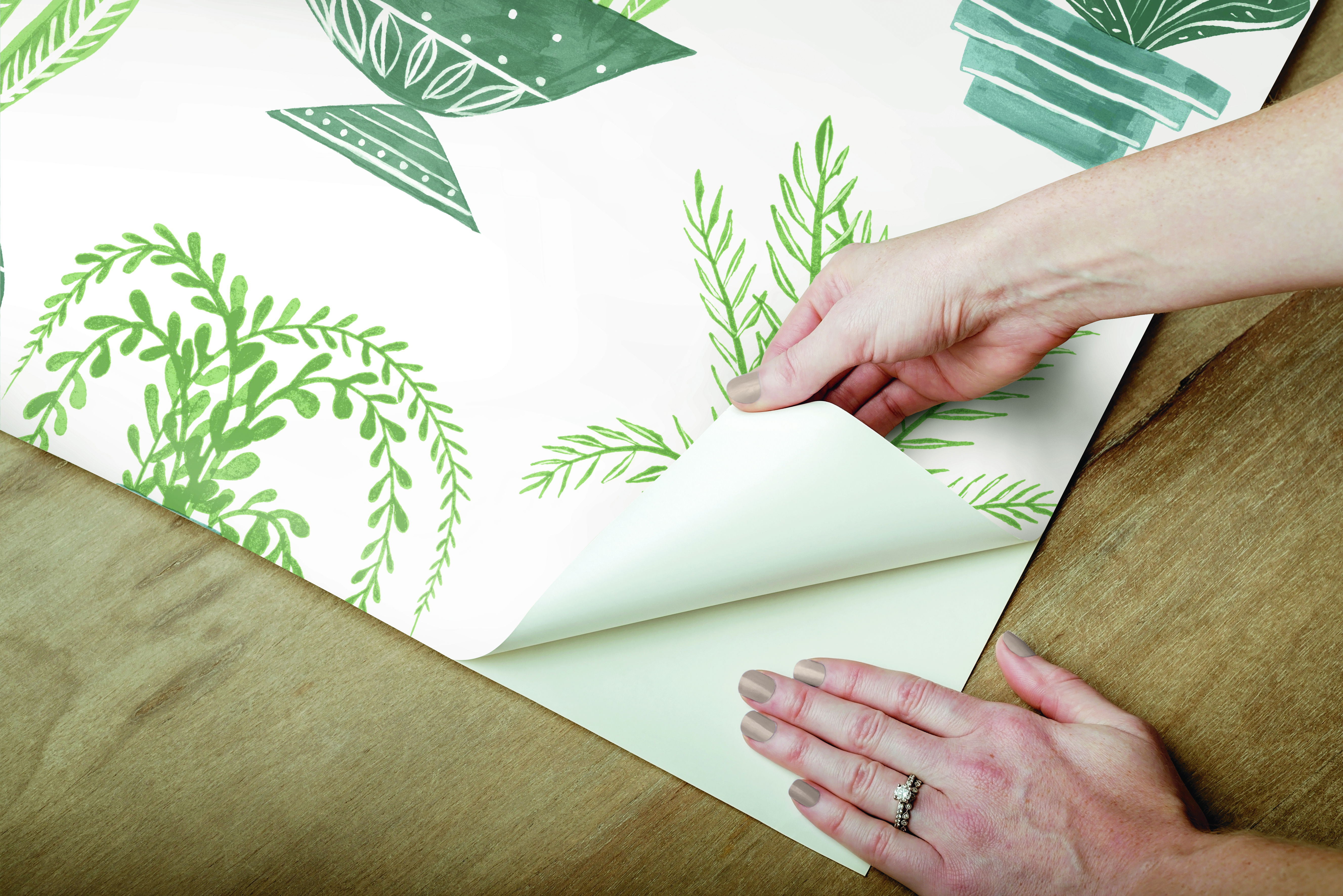 Plant Party Green Peel & Stick Wallpaper, by York Wall, 20' length x 1'8.5" width x 0.02" depth View 5