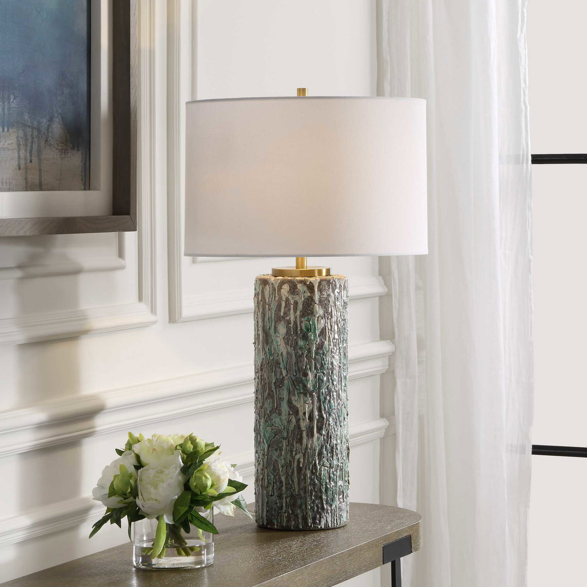 Meltdown Ivory Teal Table Lamp, by Uttermost, 1'4" width x 2'4.5" height x 1'4" depth View 2