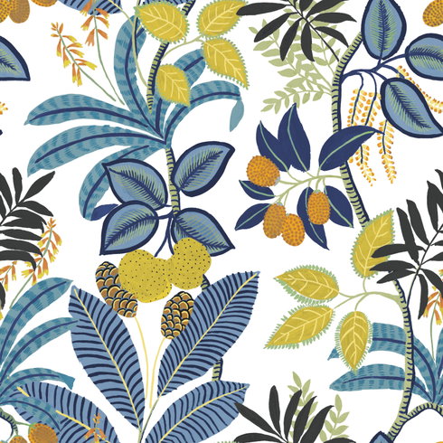 Funky Jungle Blue Peel & Stick Wallpaper