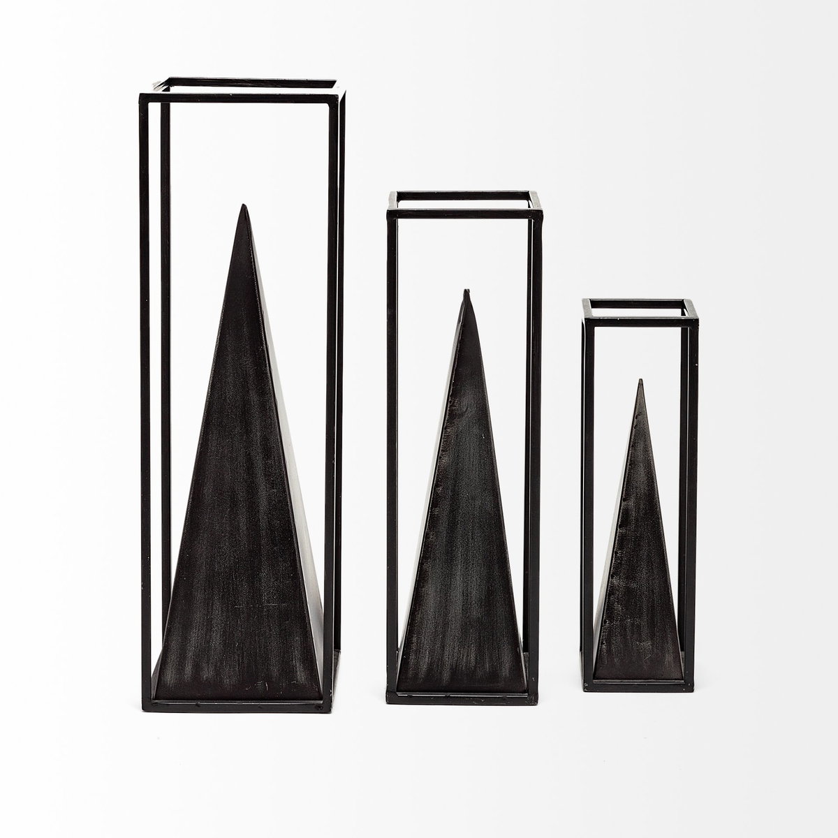 Memphis I (Large) 5L x 5W Black Metal Pyramid In A Square Frame, Decorative Object by Mercana, 4.92" length x 5" width x 15.94" height View 5
