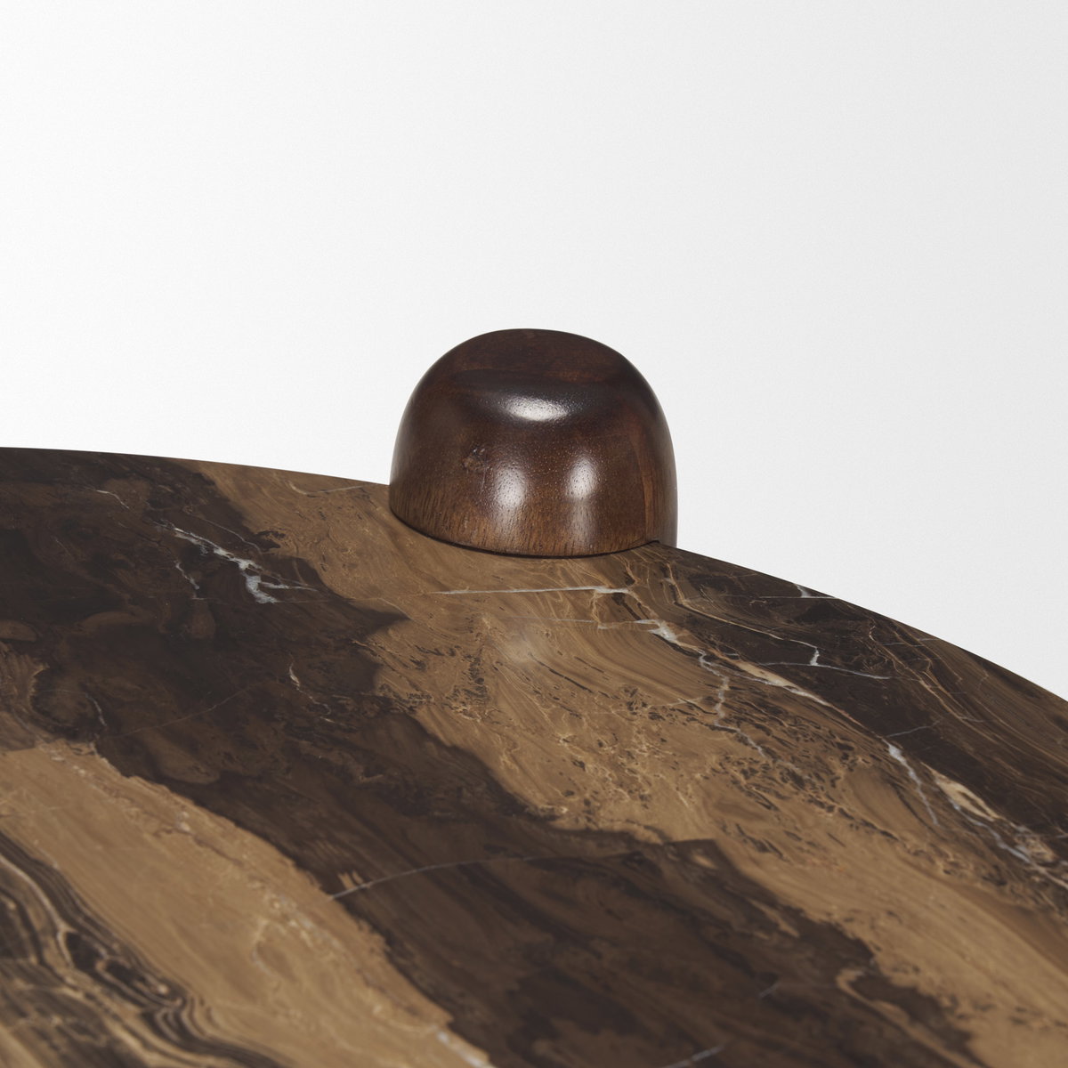 Jovia Brown Mango Wood with Cappuccino Marble Round Side Table, Side & End Table by Mercana, 24" length x 24" width x 26" height View 8