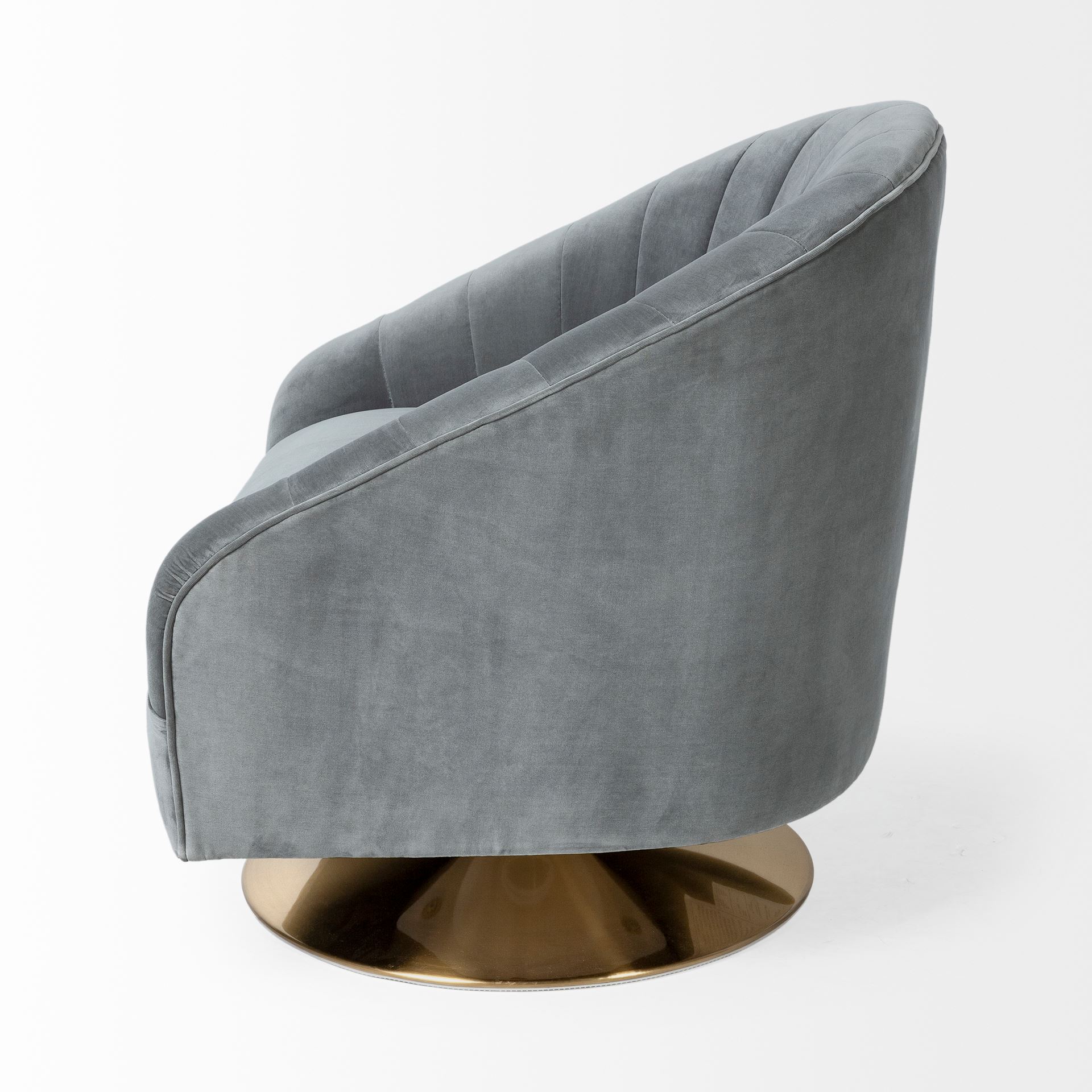 James II Gray Blue Velvet Covered Seat w Gold Swivel Base Accent Chair large image 