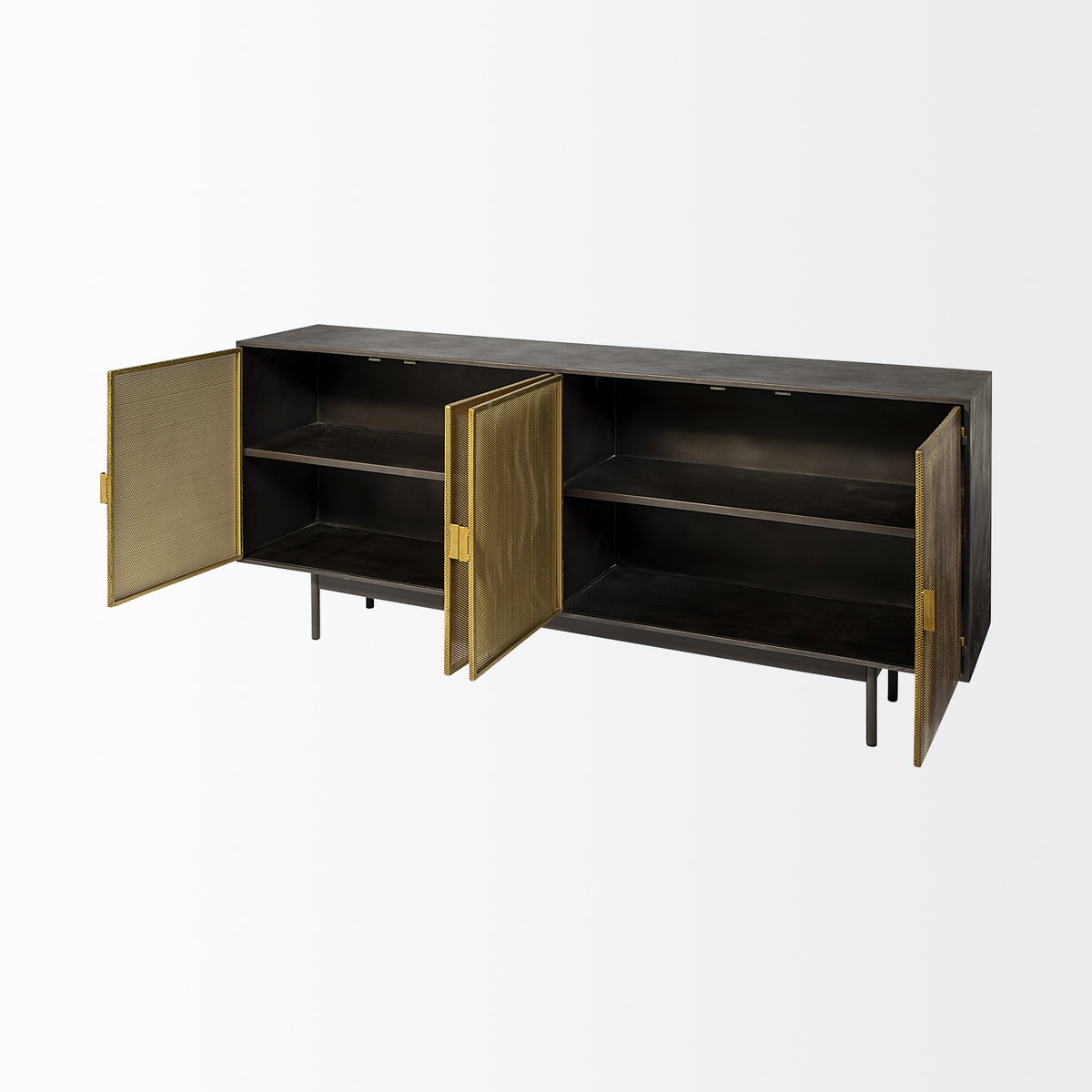Newsome II 79Lx16Wx33H Black and Gold Metal 4 Cabinet Door Sideboard, Sideboards & Buffet by Mercana, 79" length x 16" width x 33" height View 7