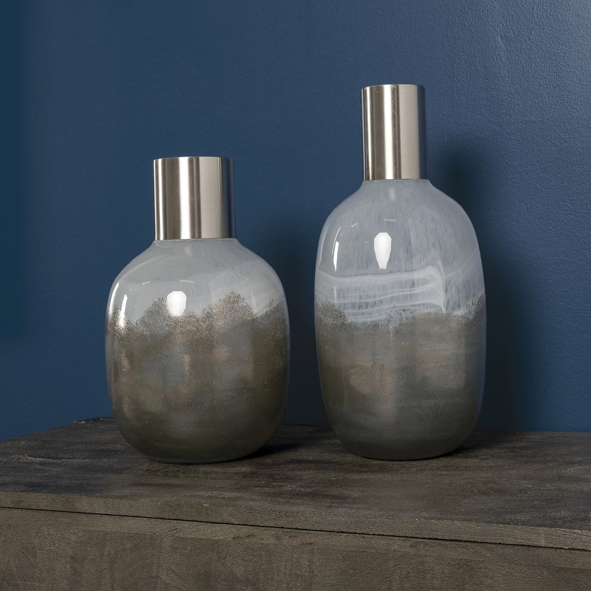 Onega II Tall Gradient Blue Glass Gourd Style Vase, by Mercana, 7.09" length x 7.09" width x 15.75" height View 2