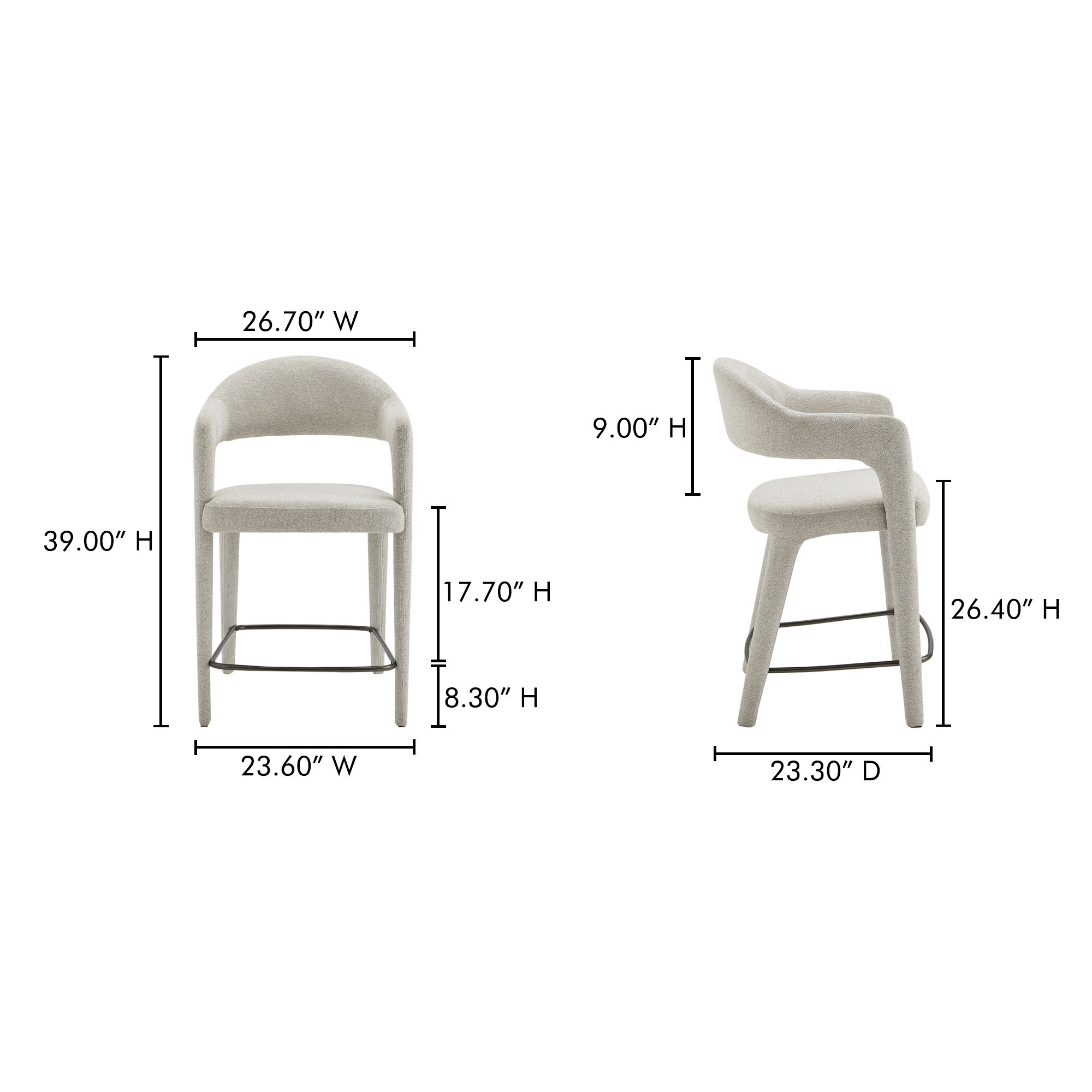 Martens Counter Stool Beige, Counter & Bar Stool by Moe's Home, 23.6" width x 39" height x 23.3" depth View 7
