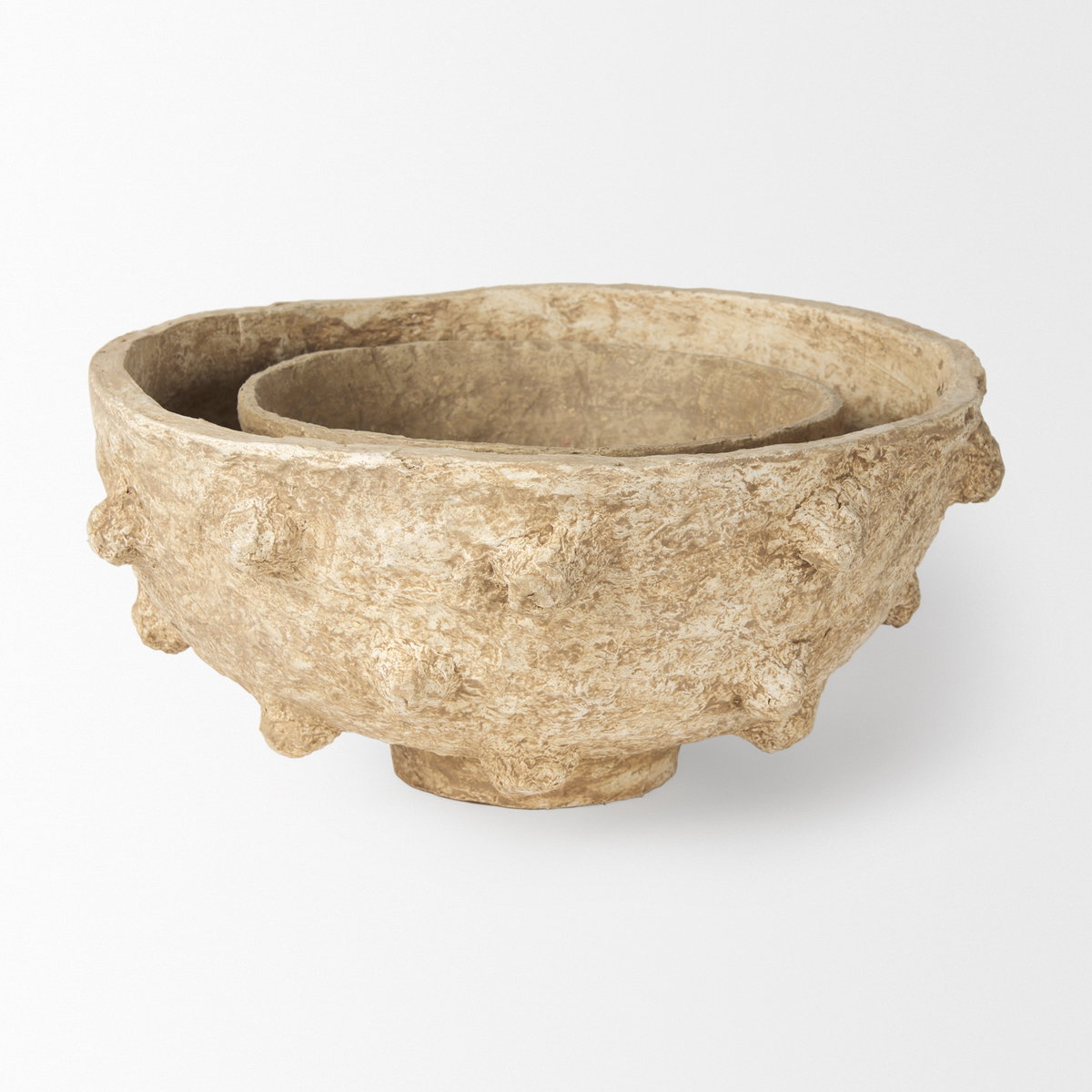 Sonam Set of 2 Beige Paper Mache Spiked Bowls, Decorative Bowl by Mercana, 18" length x 18" width x 8" height View 6