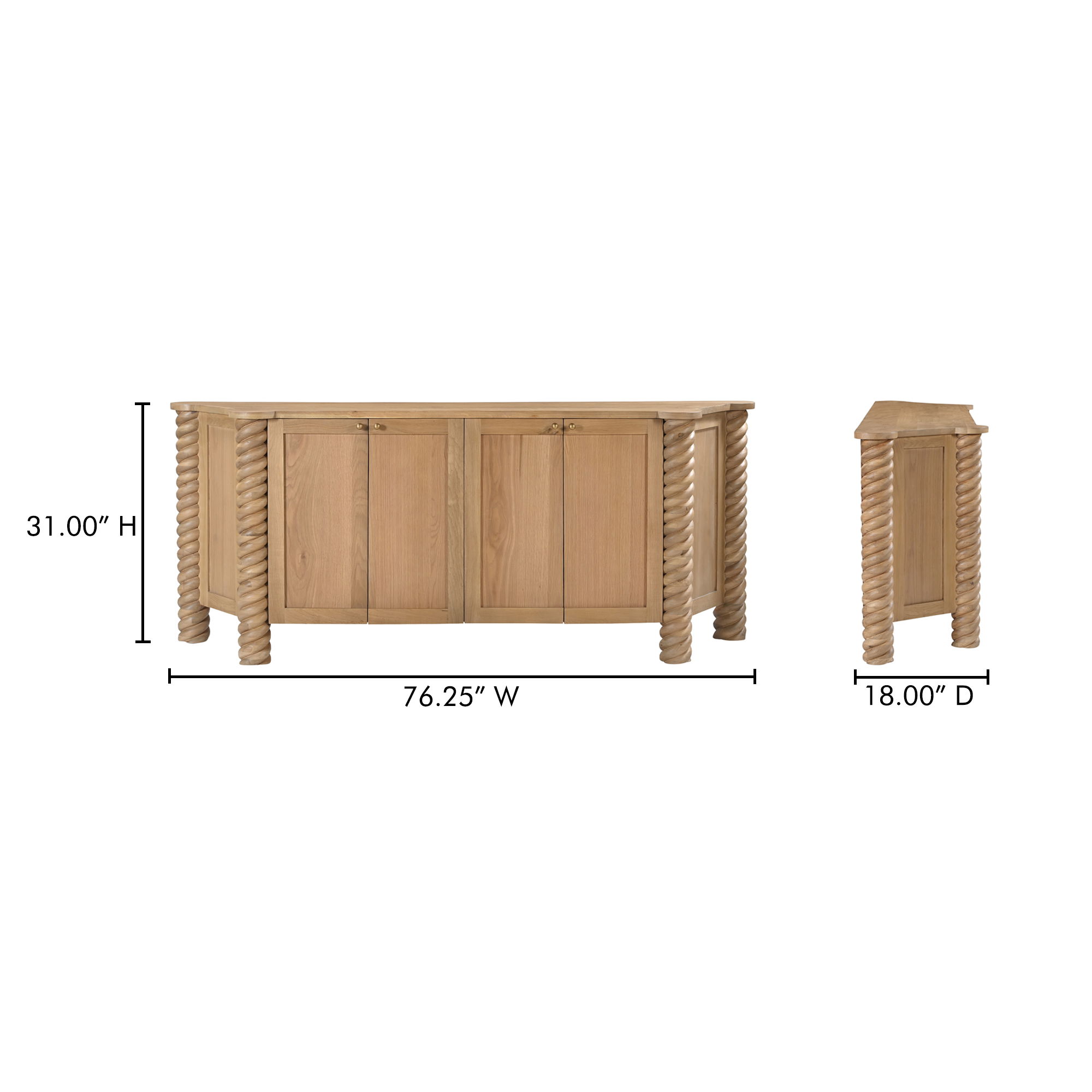 Treccia Sideboard Oak, Cabinets & Sideboard by Moe's Home, 76.25" width x 31" height x 18" depth View 10