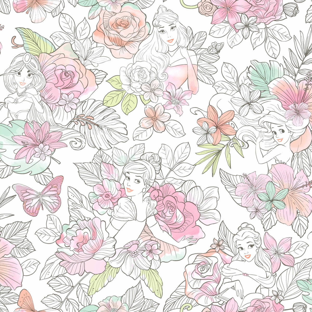 Disney Princess Royal Floral Pink Peel & Stick Wallpaper, by York Wall, 16'6" length x 1'8.5" width x 0.02" depth