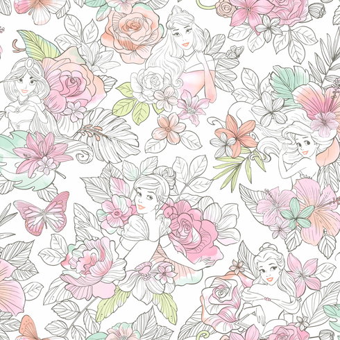 Disney Princess Royal Floral Pink Peel & Stick Wallpaper