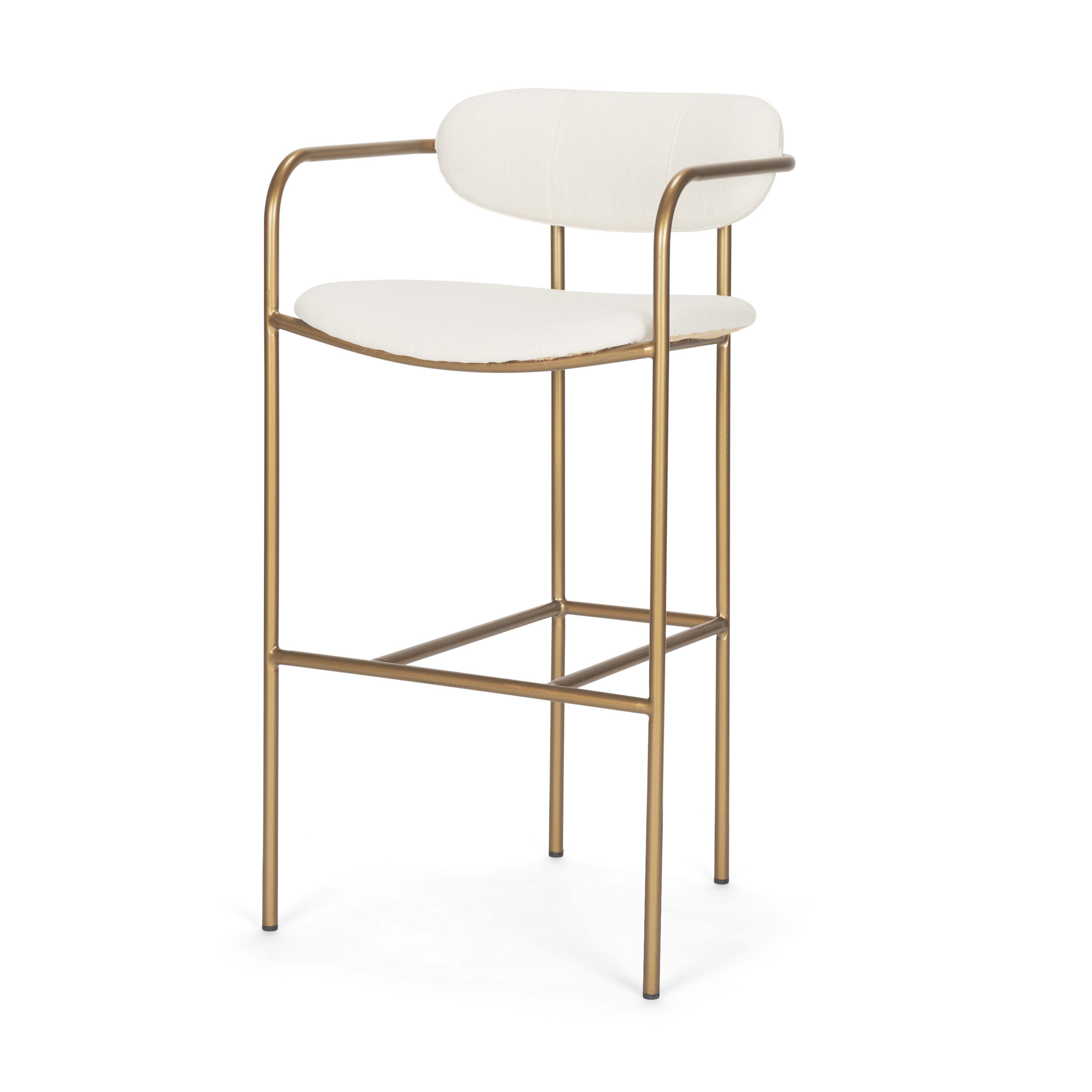 Parker 30' Seat Height Cream Fabric Seat Gold Metal Bar Stool, Counter & Bar Stool by Mercana, 19" length x 19.75" width x 40" height View 1