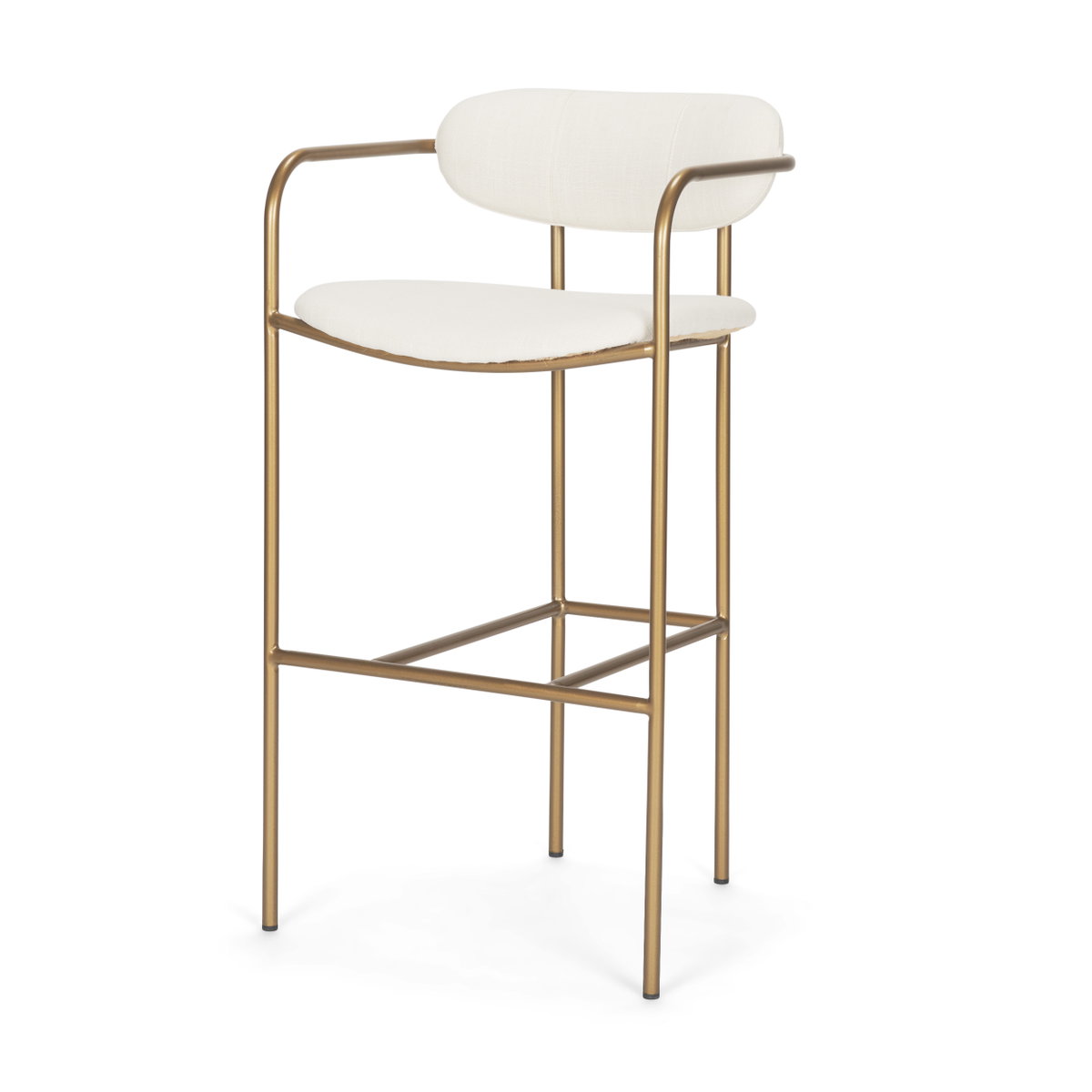 Parker Low Back 30.25in Seat Bar Stool | Cream Fabric with Gold Metal, Counter & Bar Stool by Mercana, 19" length x 19.75" width x 40" height View 1