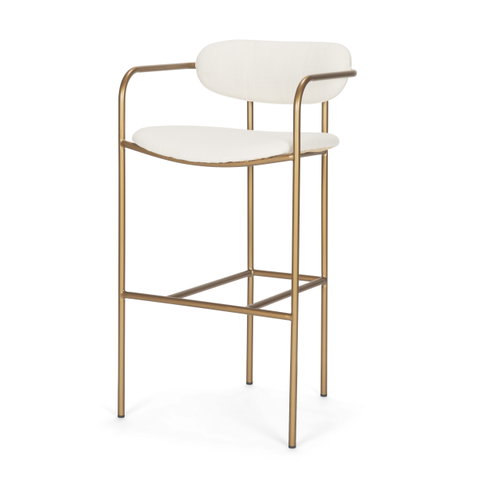 Parker Low Back 30.25in Seat Bar Stool | Cream Fabric with Gold Metal