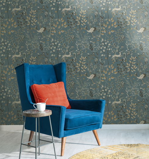 Aspen Teal & Brown Wallpaper