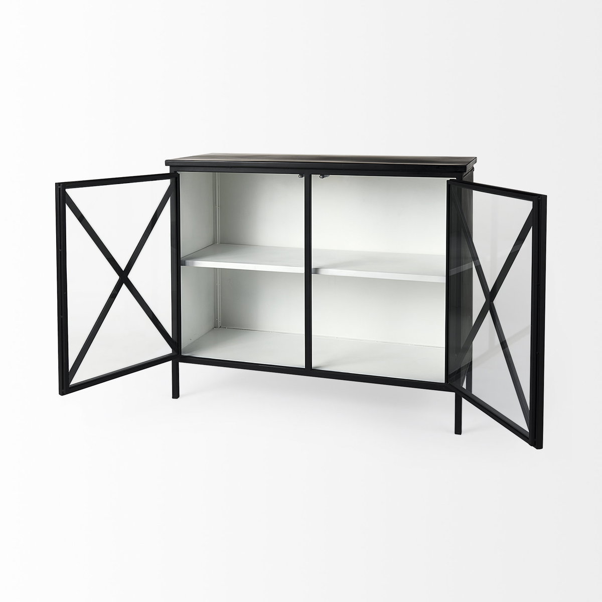 Aurelia Two Door Glass Cabinet, Cabinets & Chest by Mercana, 40.5" length x 16" width x 33" height View 9