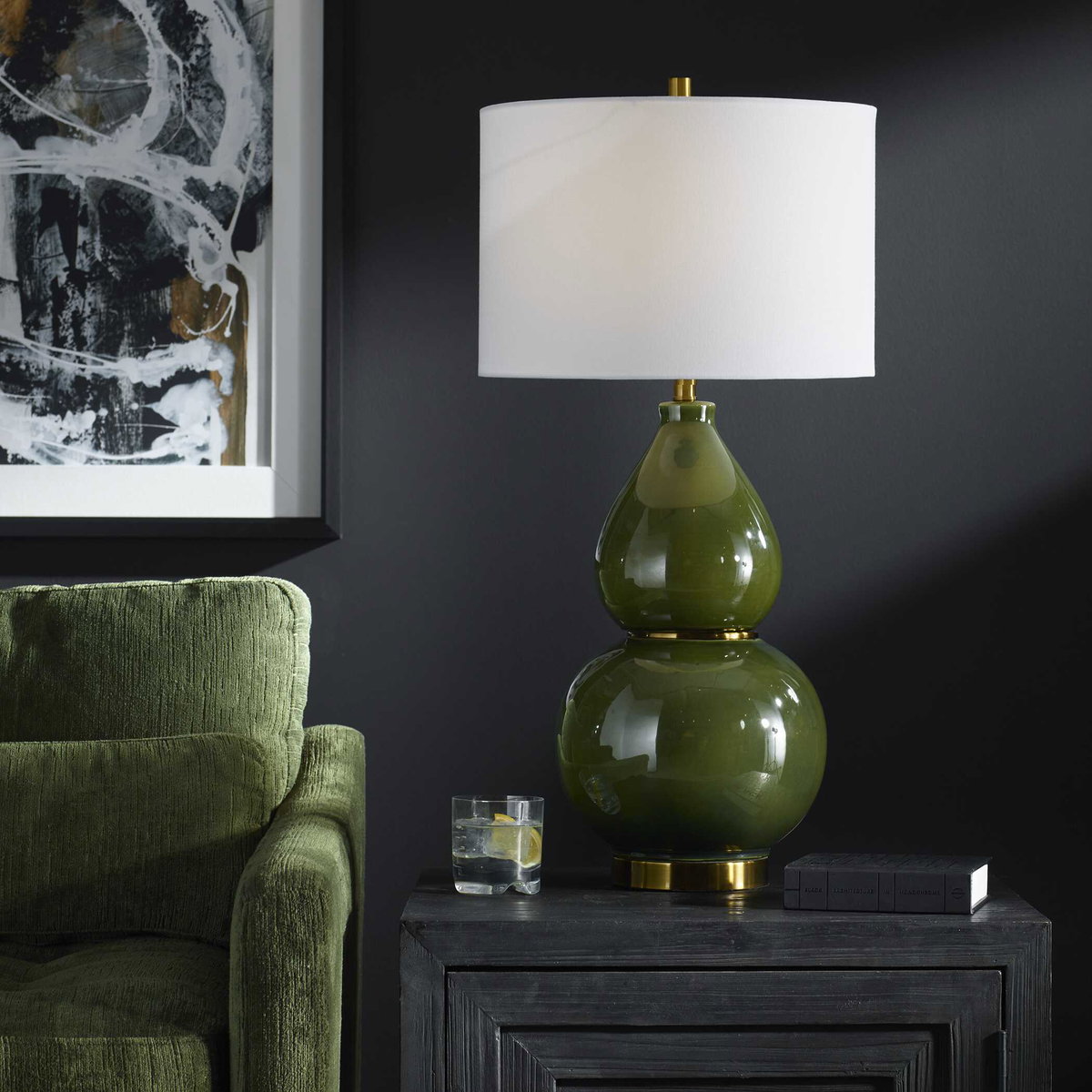 Gourd Green Table Lamp, by Uttermost, 1'4" width x 2'6.5" height x 1'4" depth View 2