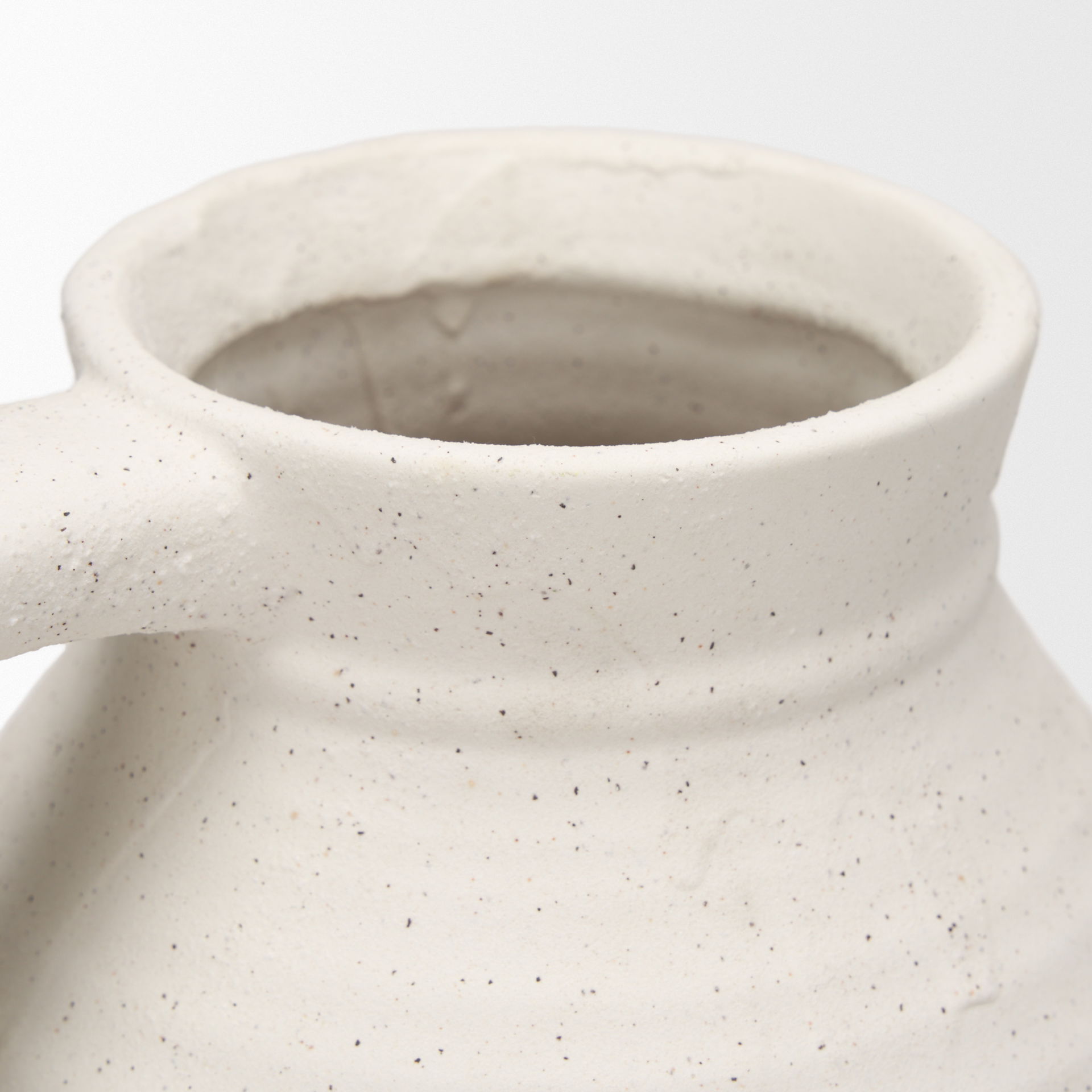 Tyrus Large Textured Matte White with Speckling Ceramic Vase, by Mercana, 9.44" length x 9.05" width x 15.35" height View 10