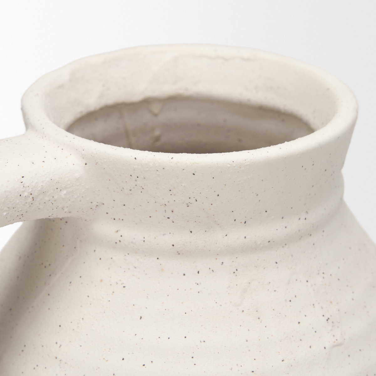 Tyrus Large Textured Matte White with Speckling Ceramic Vase, by Mercana, 9.44" length x 9.05" width x 15.35" height View 10