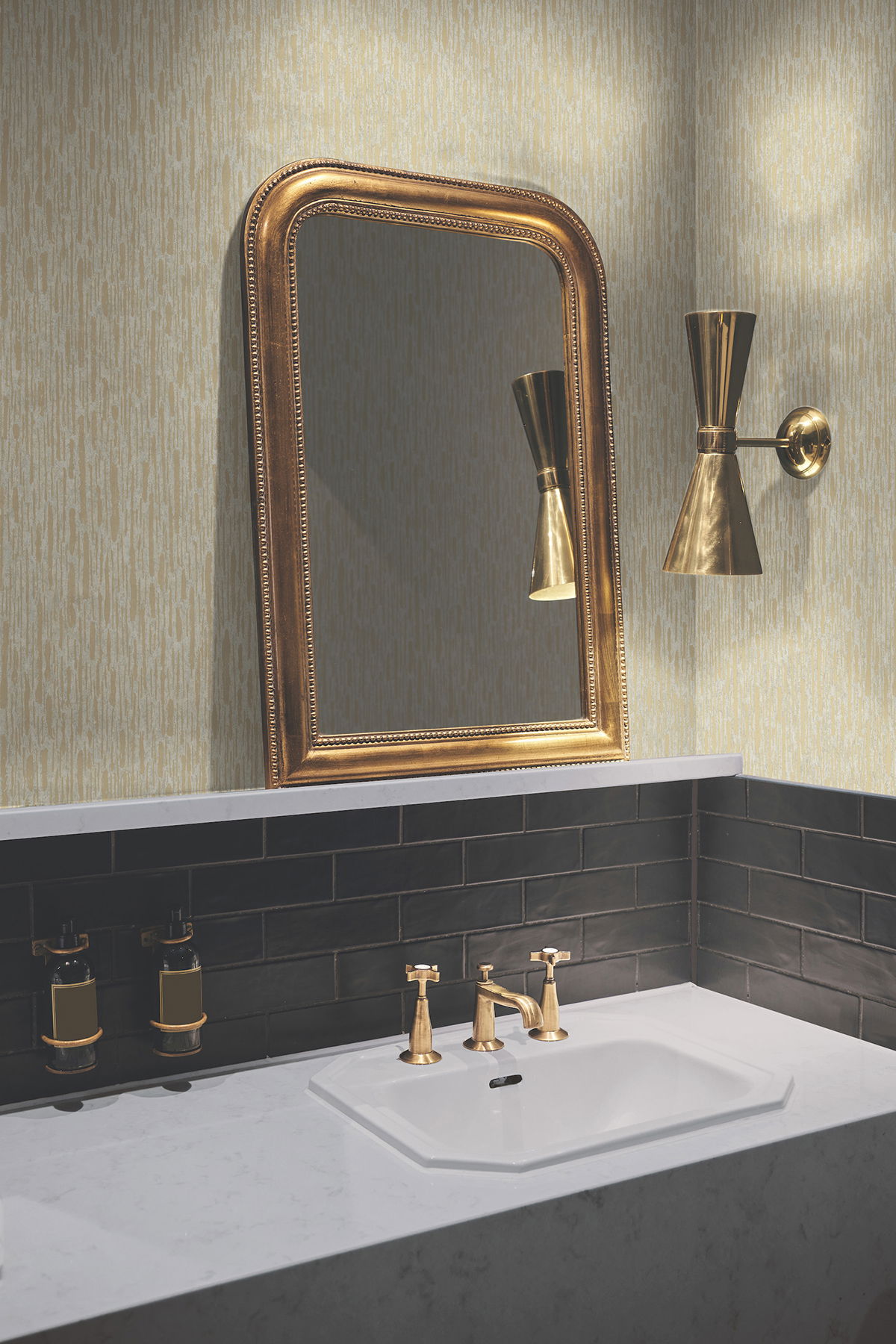 Metallic Cascade Neutrals & Gold Wallpaper large image 