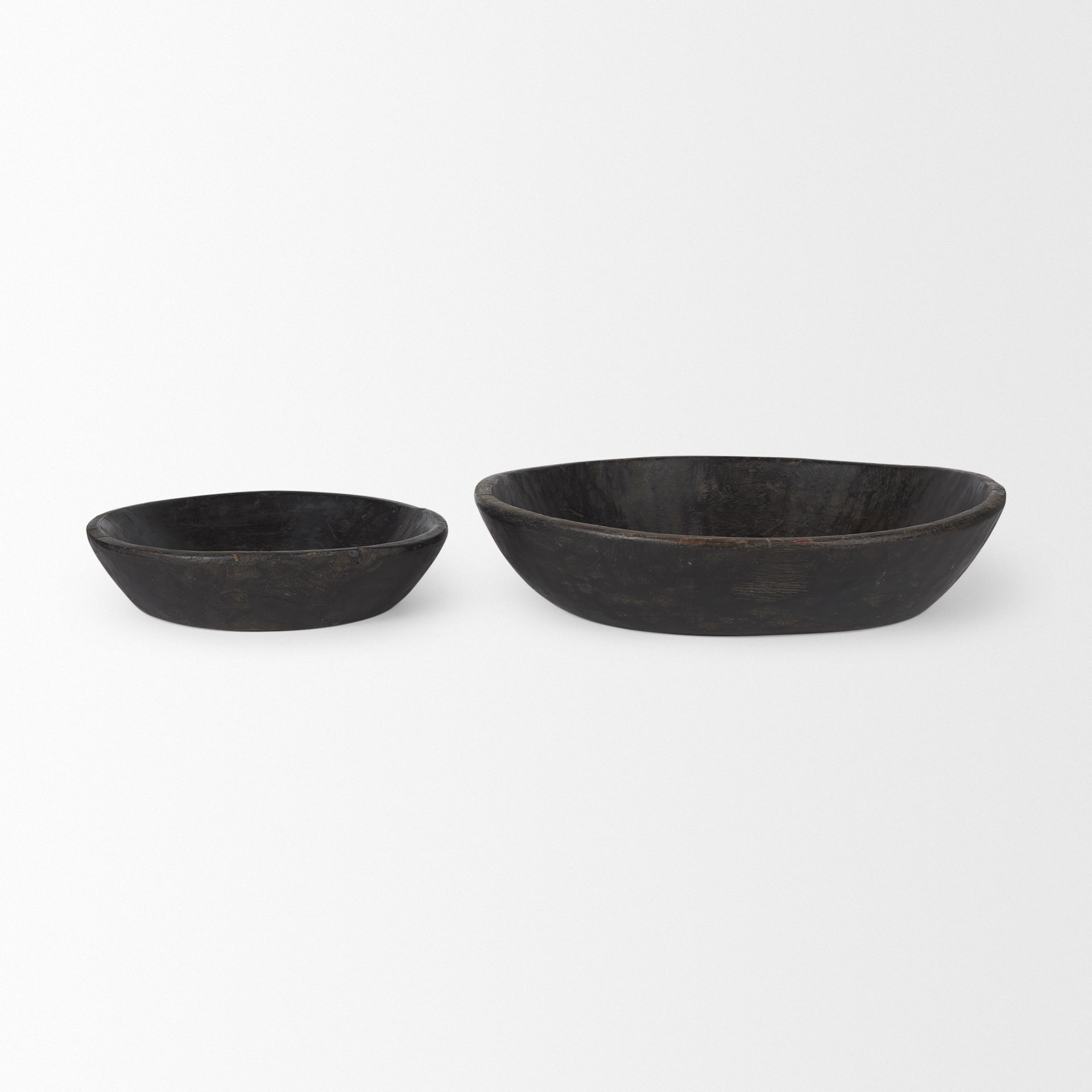 Nikita Set of 2 Large Black-Brown Reclaimed Wood Bowls, Decorative Bowl by Mercana, 17.25" length x 18.25" width x 4.5" height View 3