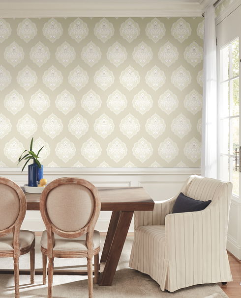 Signet Medallion Damask Beige Wallpaper