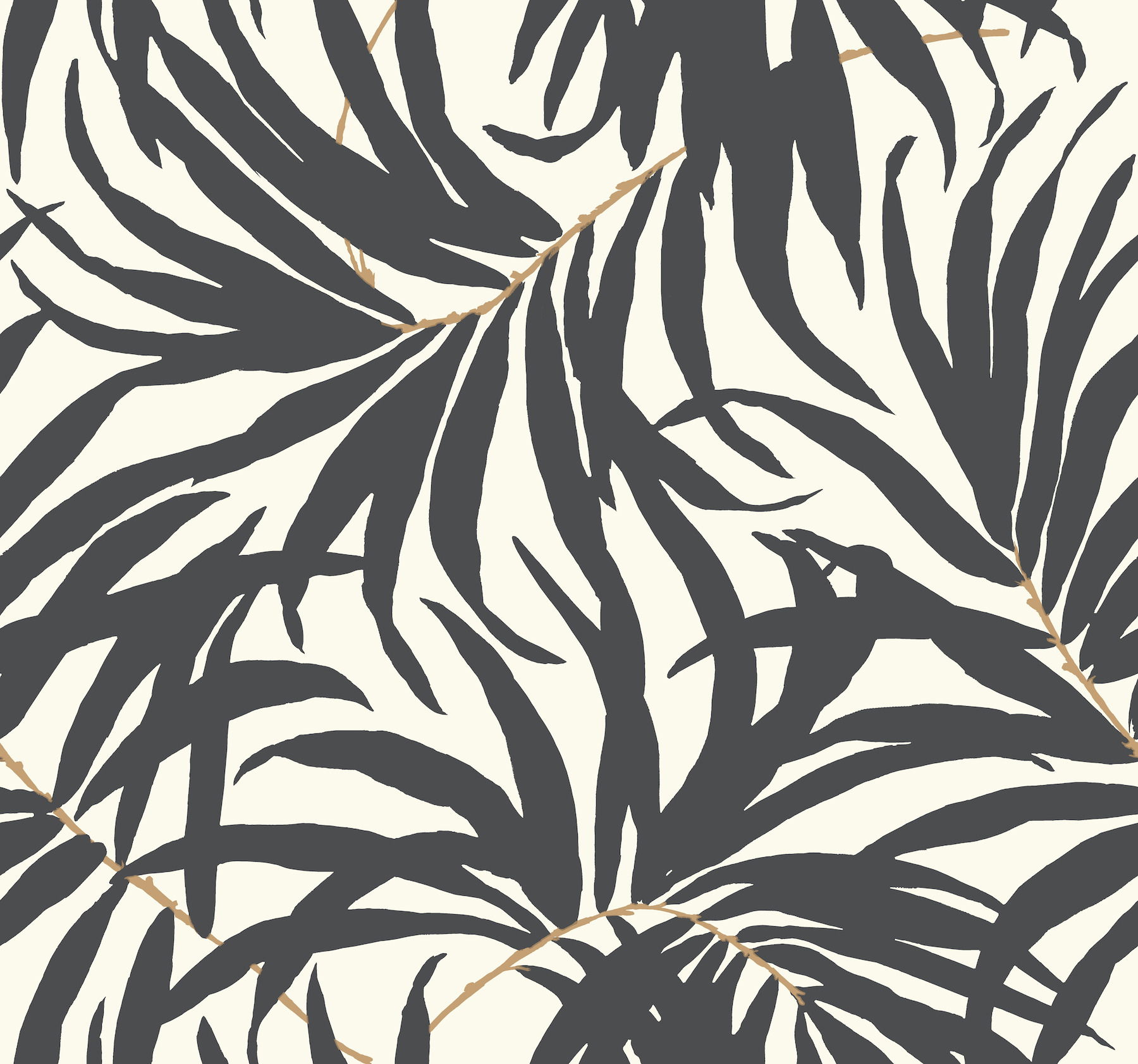 Bali Leaves Off White & Dark Grey Wallpaper large image 