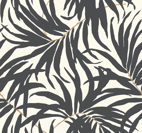 Bali Leaves Off White & Dark Grey Wallpaper