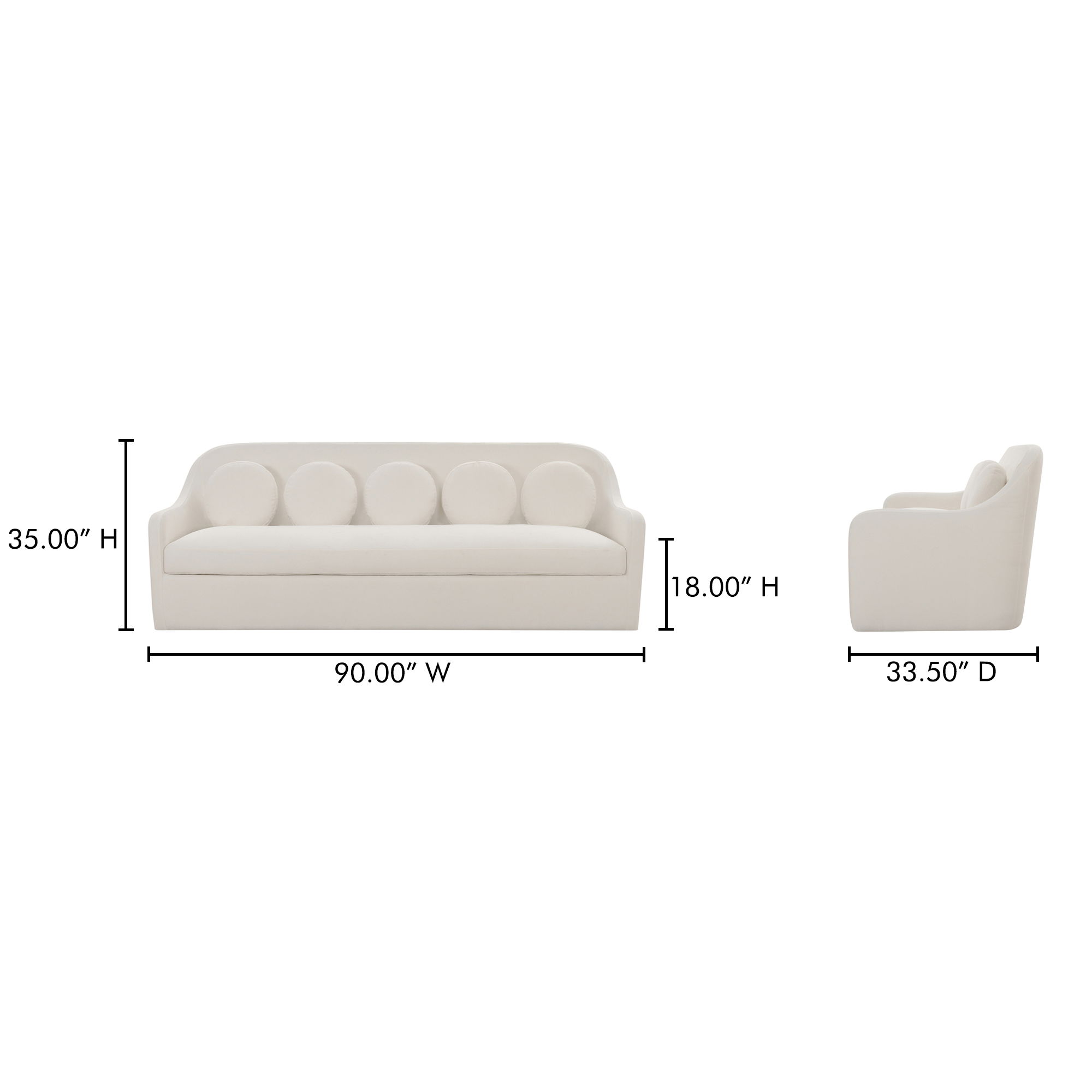 Rialto Sofa White, Sofas & Sectional by Moe's Home, 90" width x 35" height x 33.5" depth View 11